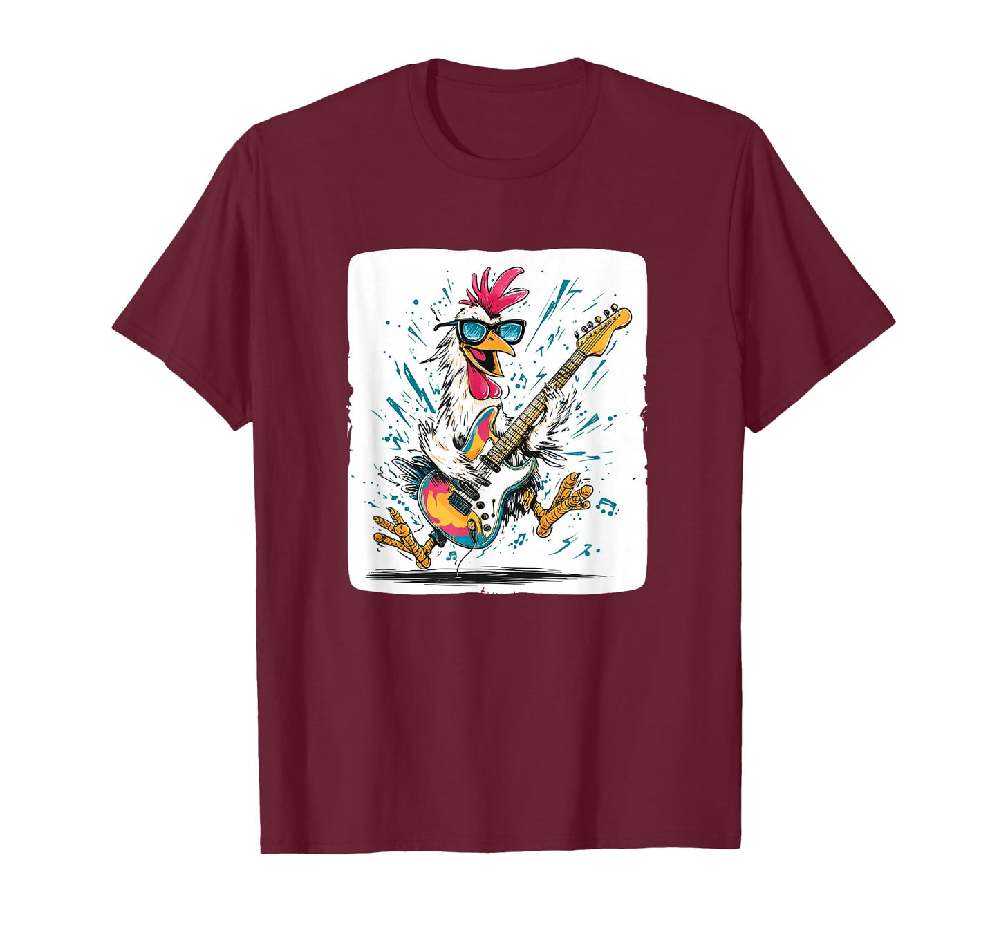 Chicken Glasses with Cool Guitar for Rock Music Lovers T-Shirt