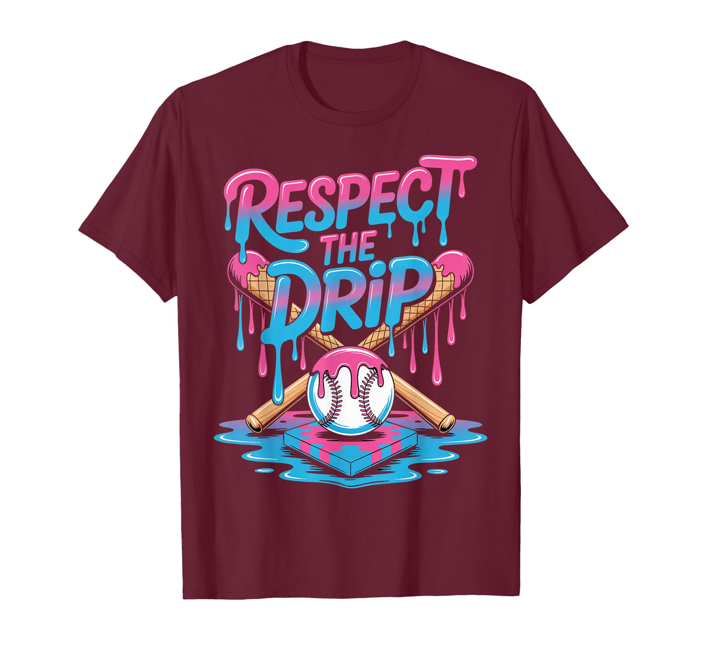 Respect The Drip Ice Cream Drip Men Women Game Baseball Drip T-Shirt