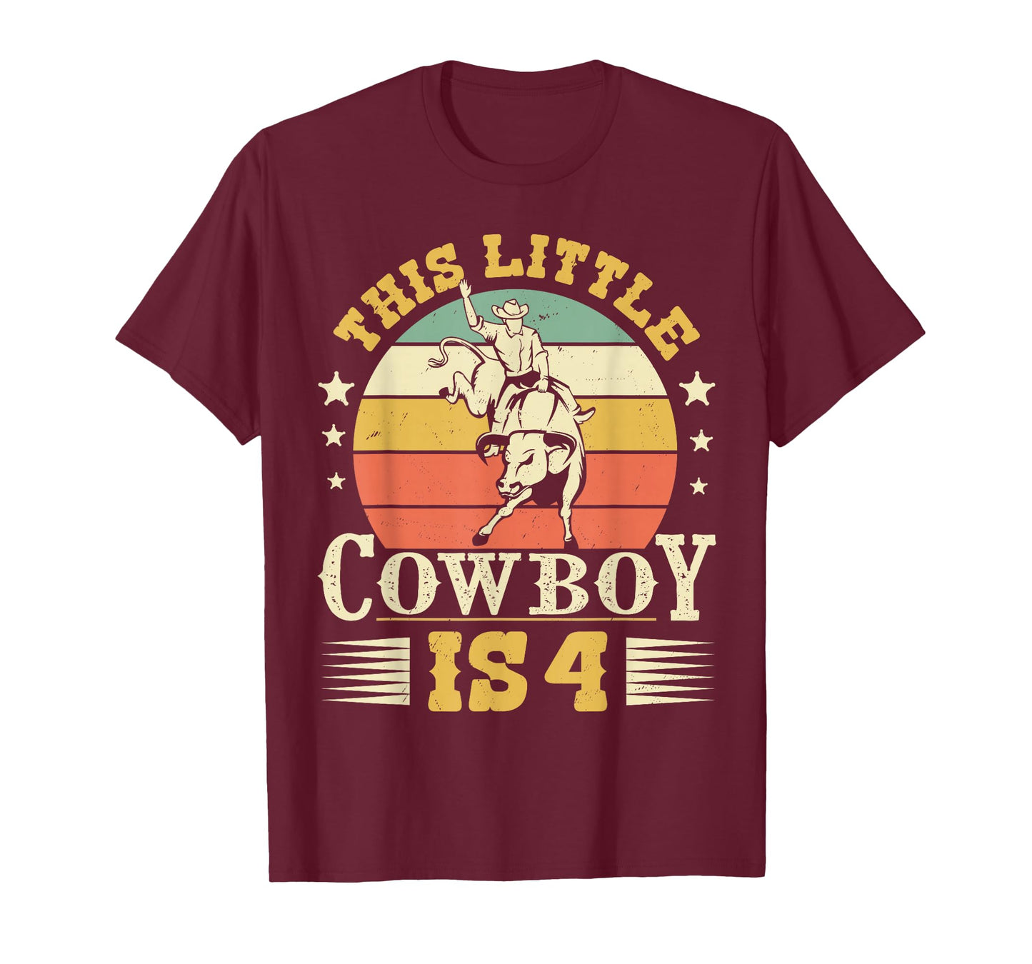 This Little Cowboy Is 4 Western Country Rodeo 4th Birthday T-Shirt