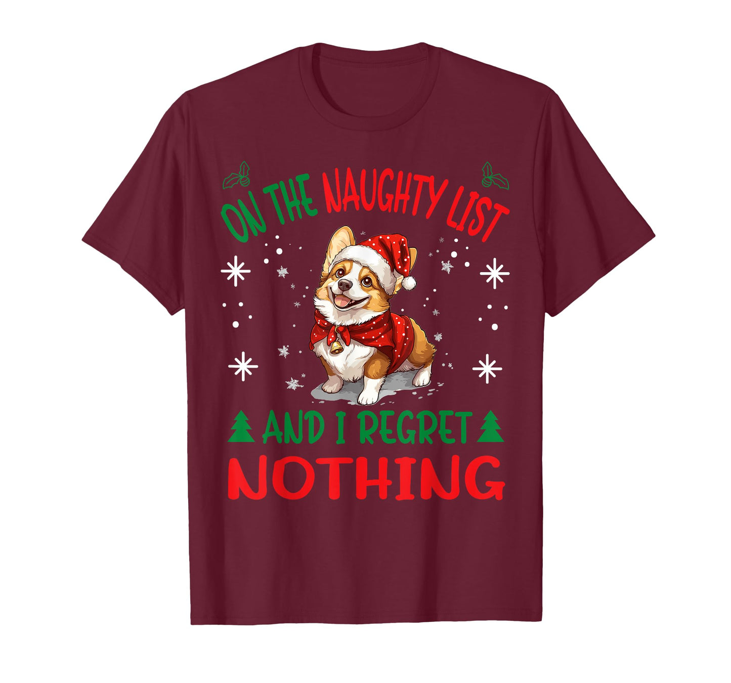 Cute Pembroke Welsh Corgi Dog Christmas On The Naughty List T-Shirt