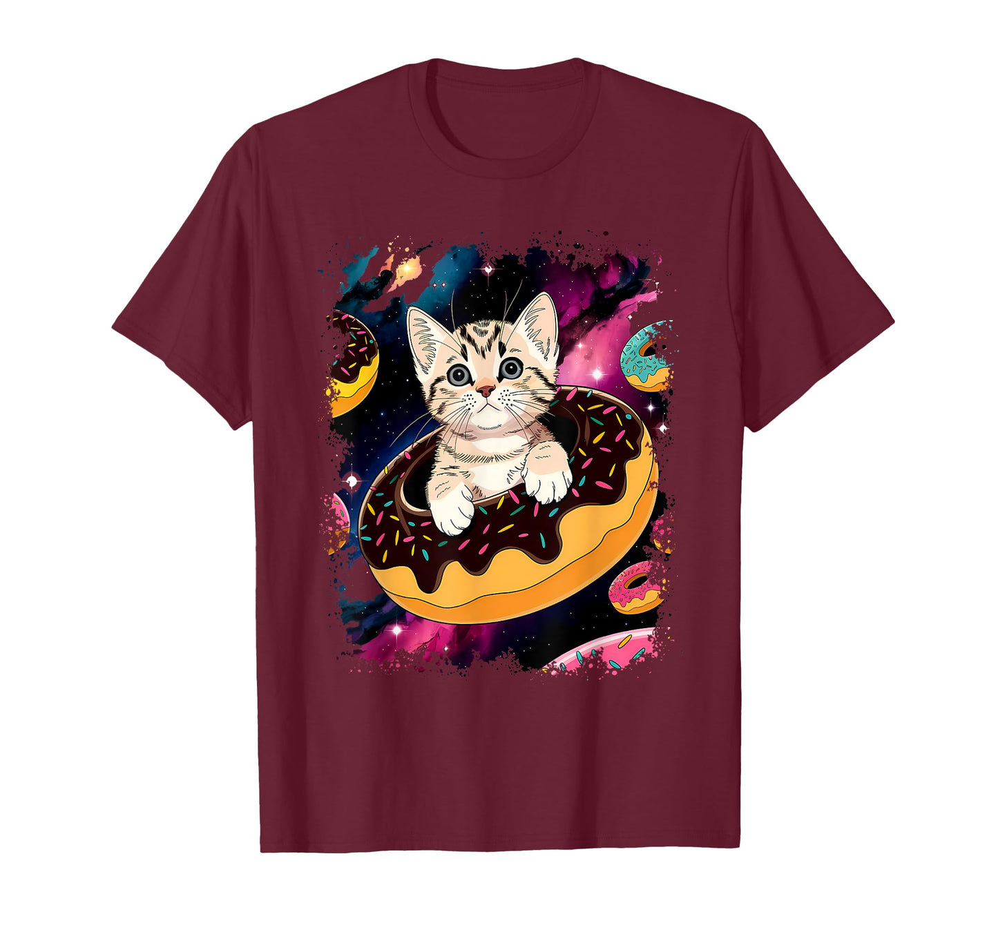 Cute Cat Inside Donut in Space Boys Girl - Kitty in Space T-Shirt
