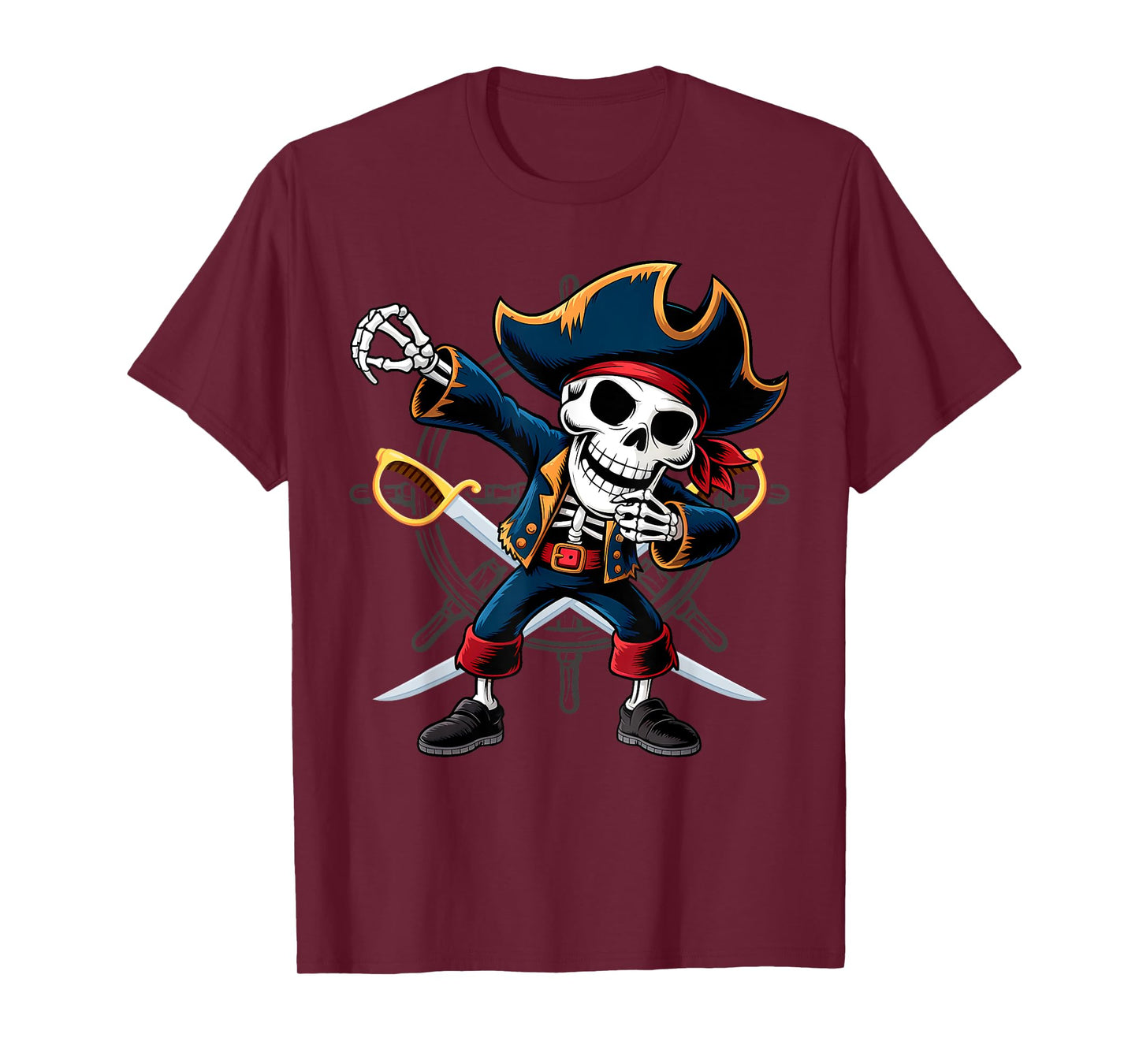 Dabbing Skeleton Pirate Halloween Kids Jolly Roger T-Shirt