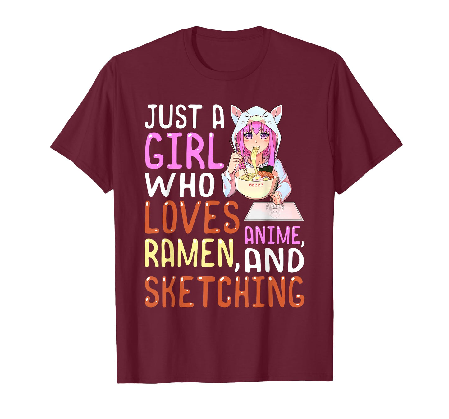 Girl Who Loves Anime Ramen and Sketching Kawaii Teen Girls T-Shirt Small