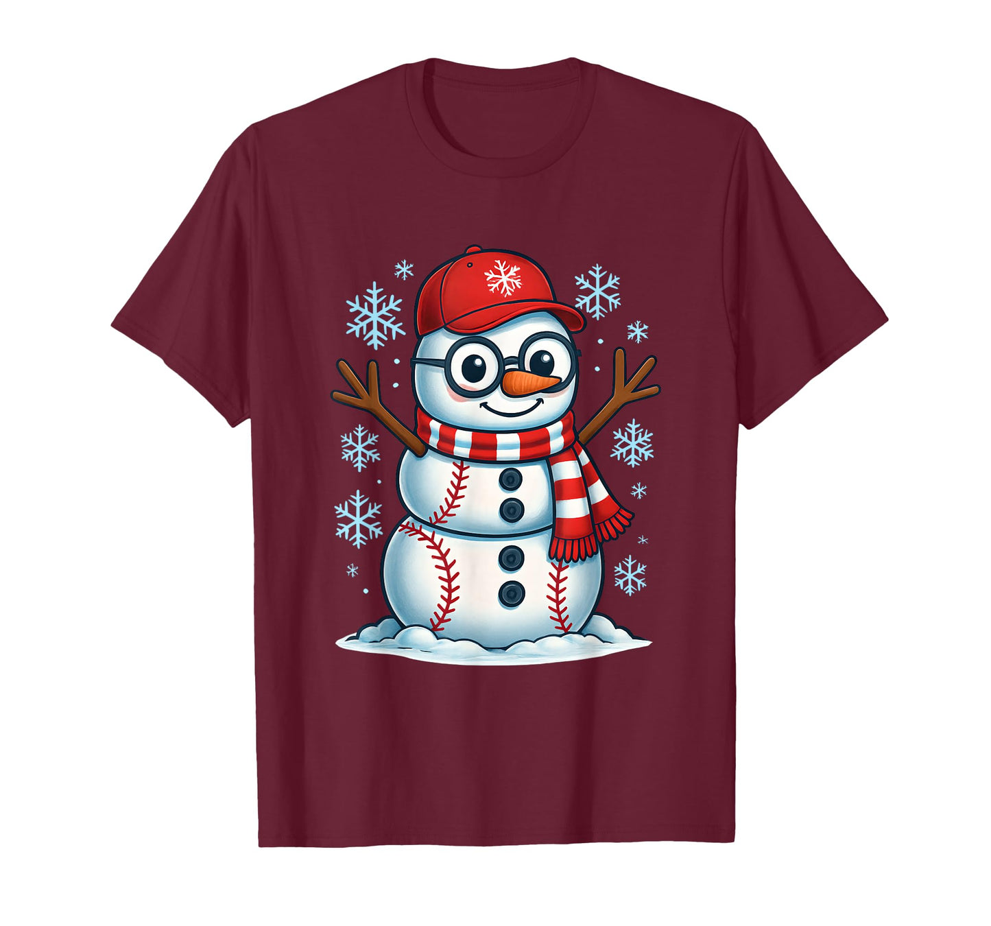 Christmas Baseball Snowman Xmas Pajamas Women Men Boys T-Shirt
