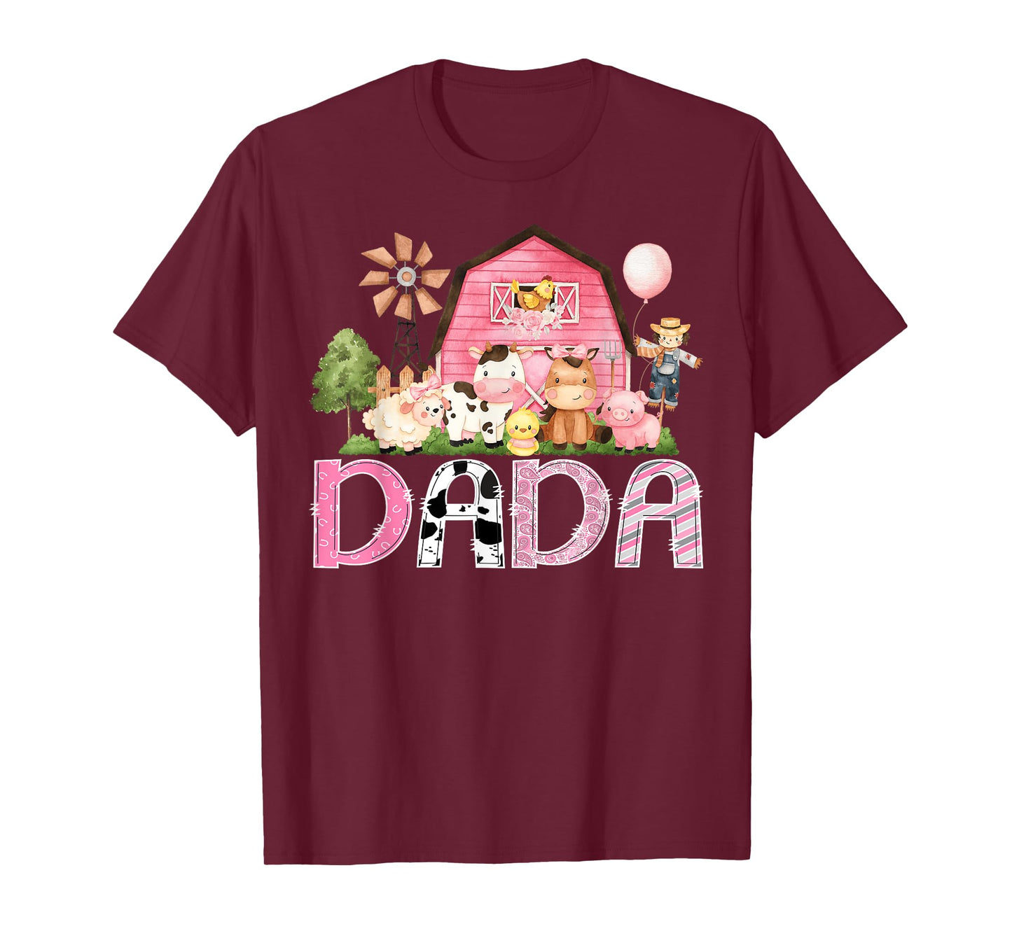 Dada Pink Farm Cow Birthday Girl Matching Family T-Shirt