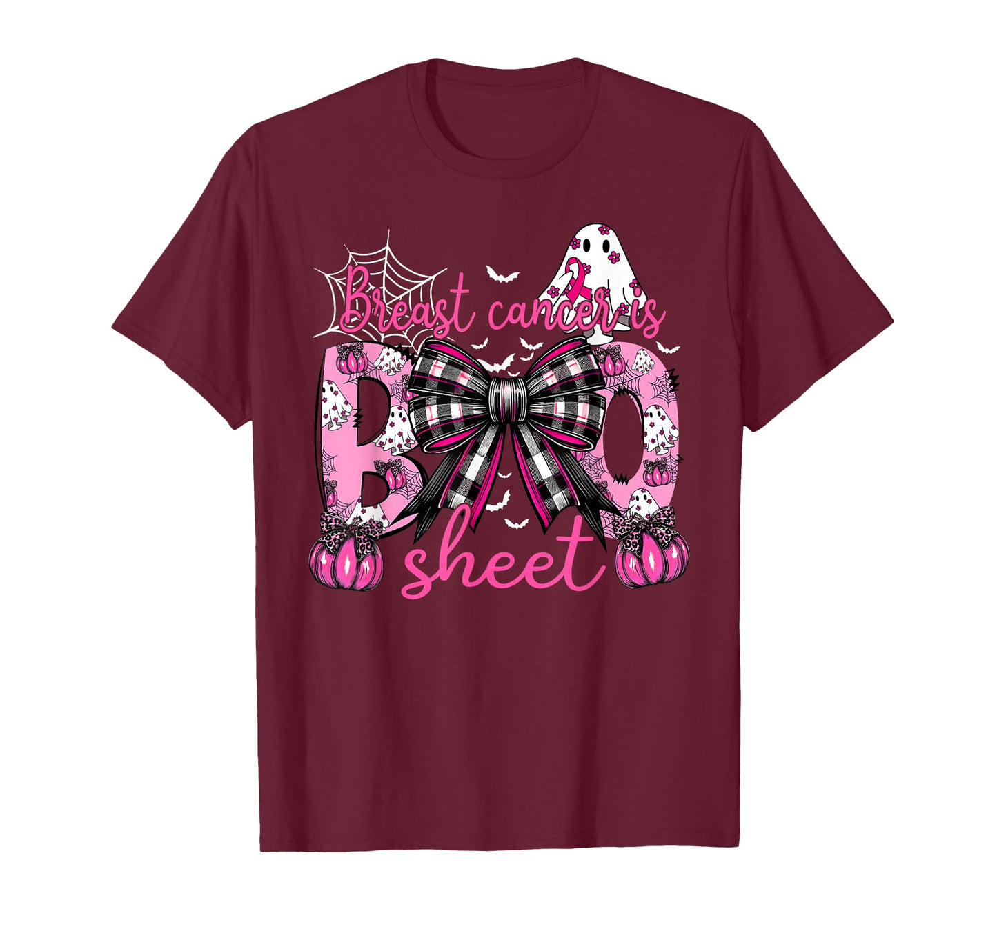 Pink Breast Cancer Is Boo Sheet Coquette Bow Ghost Halloween T-Shirt