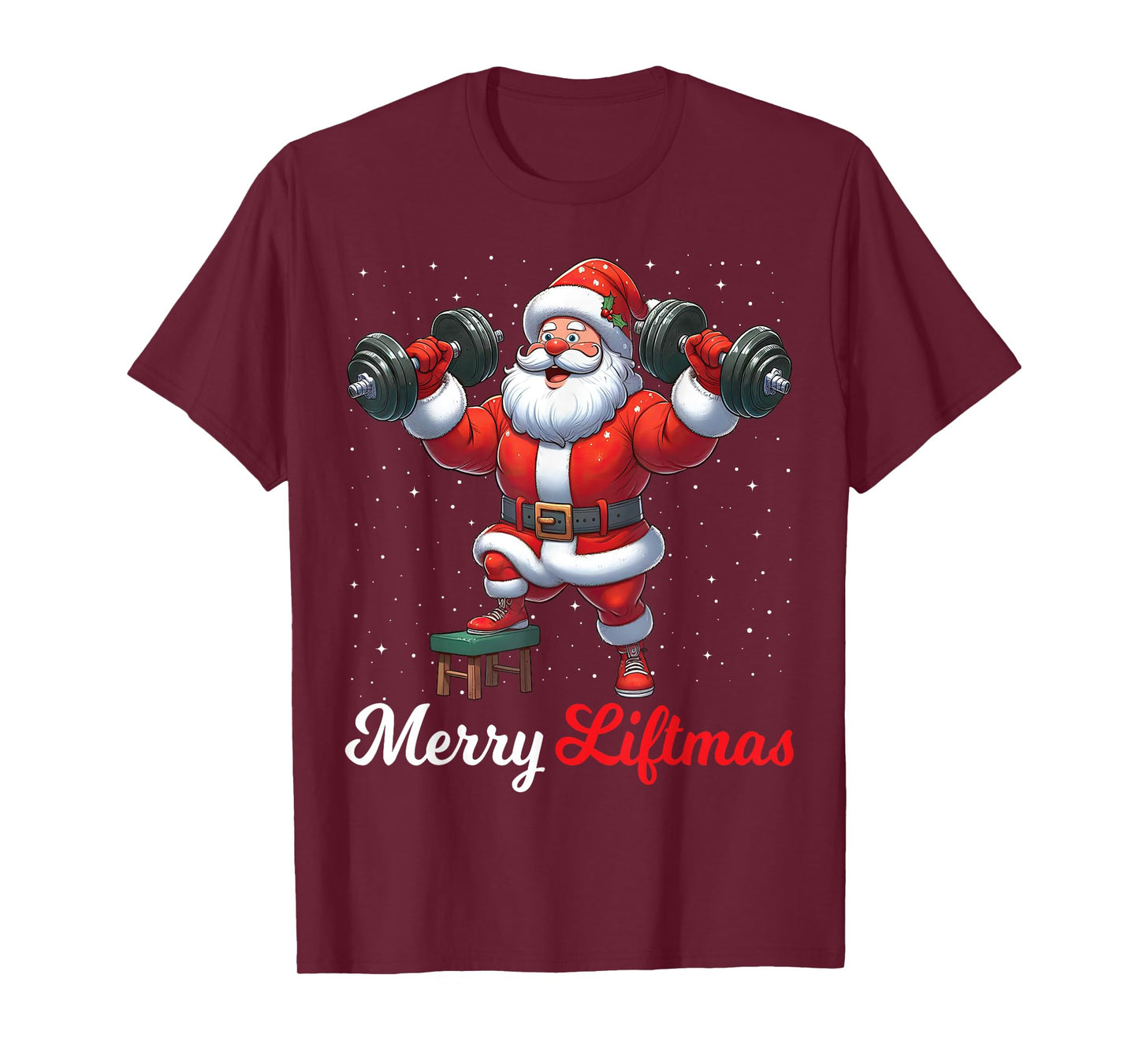Merry Liftmas Santa Weightlifting Gym Fitness Christmas Snow T-Shirt