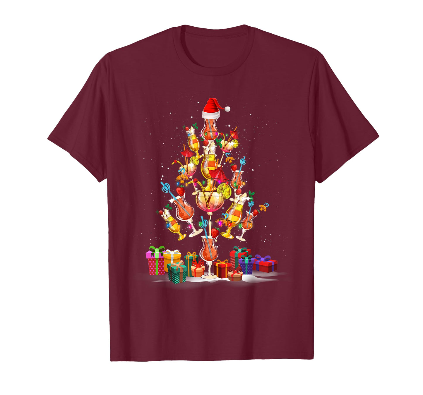 Cocktail Glasses Santa Hat Christmas Tree Drinks Xmas Pajama T-Shirt