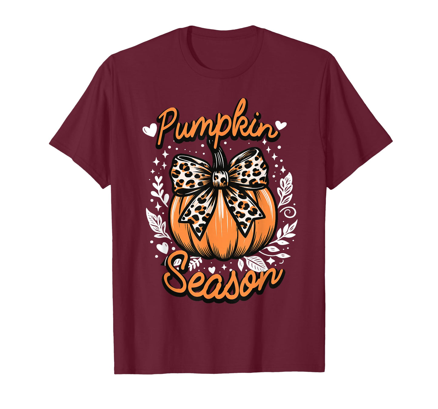 Coquette Bow Pumpkin Season Autumn Fall Leaves Thanksgiving T-Shirt