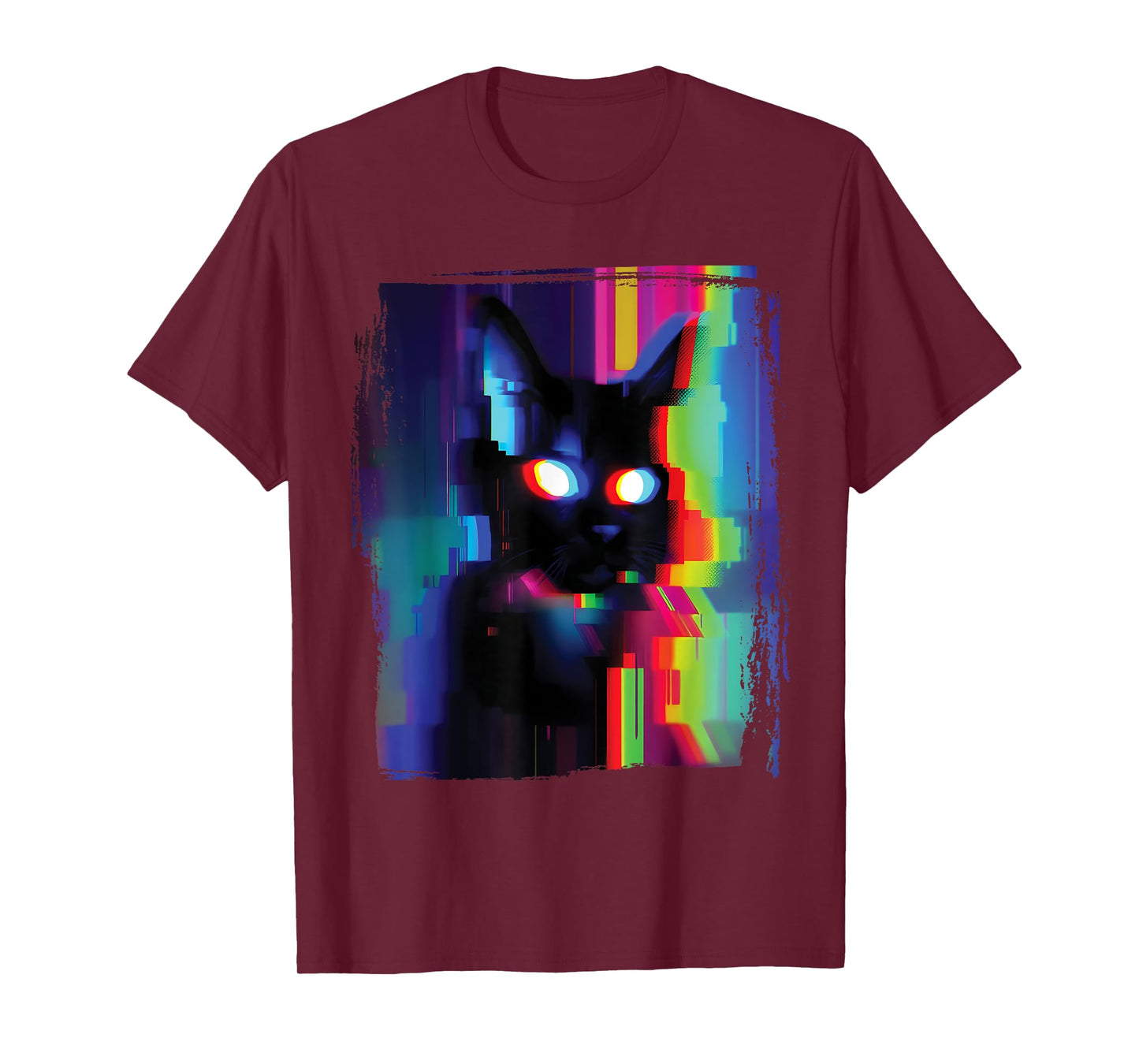 Glitch Psychedelic Weirdcore Cat Vaporwave Trippy T-Shirt for Men Women