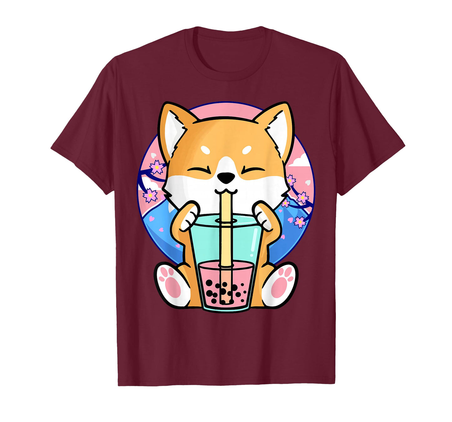 Kawaii Corgi Dog Bubble Tea Boba Anime Neko Japanese Kids T-Shirt Small