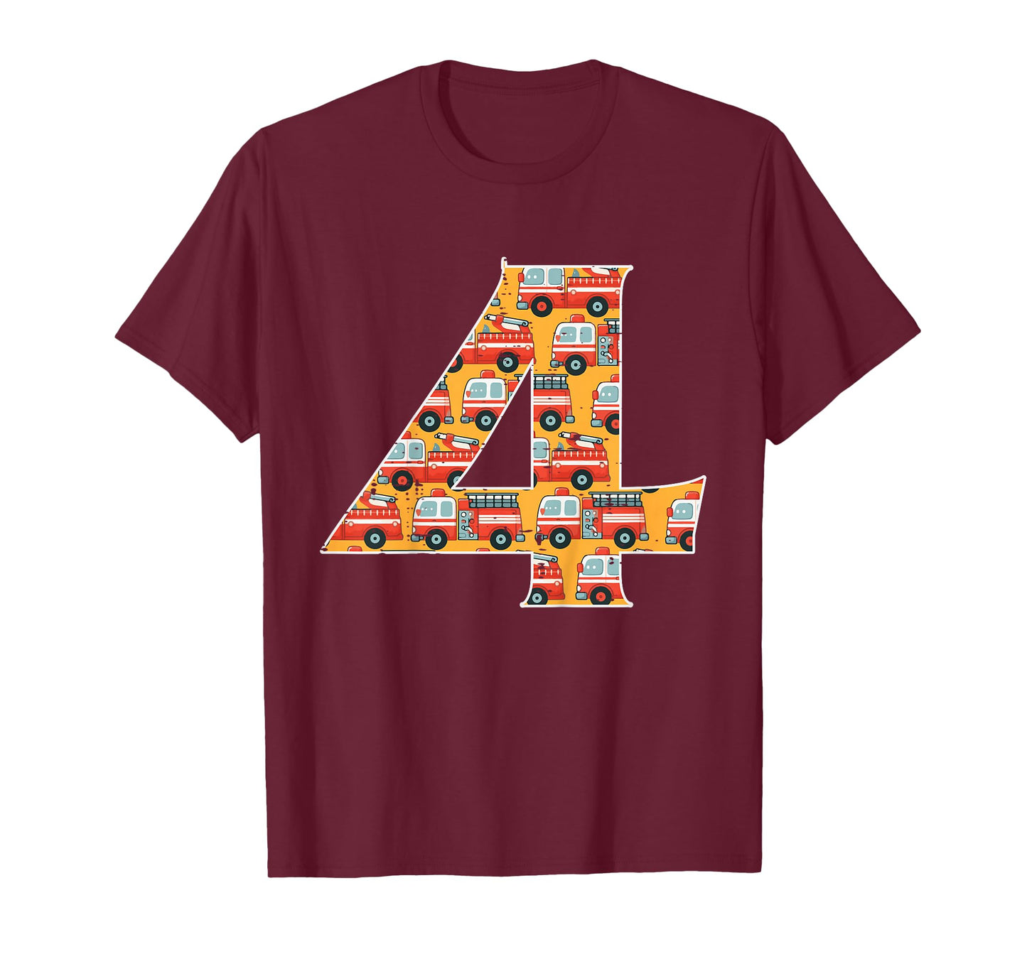 Kids 4th Birthday 4 Fire Trucks Fireman Four Year Old Bday Boys T-Shirt