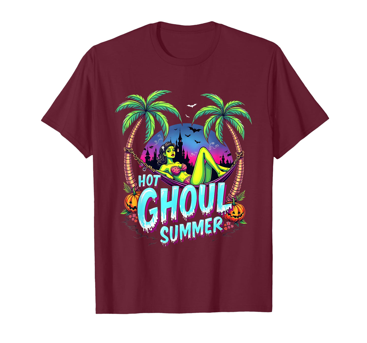 Summerween Vibes Funny HOT GHOUL SUMMER Skeleton Ice Cream T-Shirt