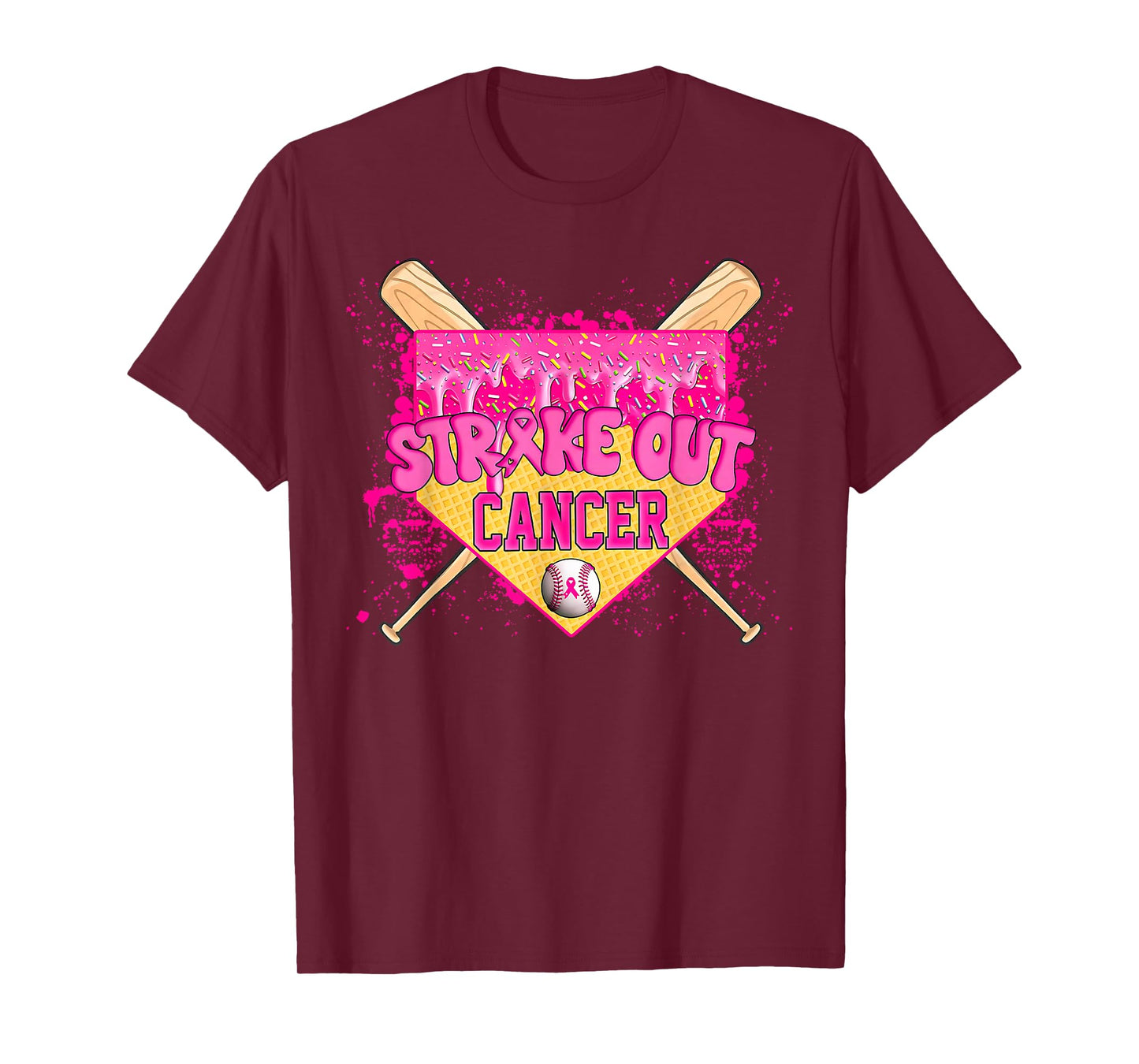 Strike Out Breast Cancer Warrior Baseball Drip Home Plate T-Shirt