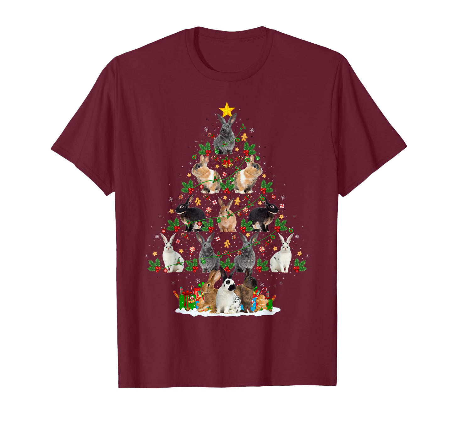 Bunny Rabbit Christmas Tree Lights Decor Pet Animals Xmas T-Shirt