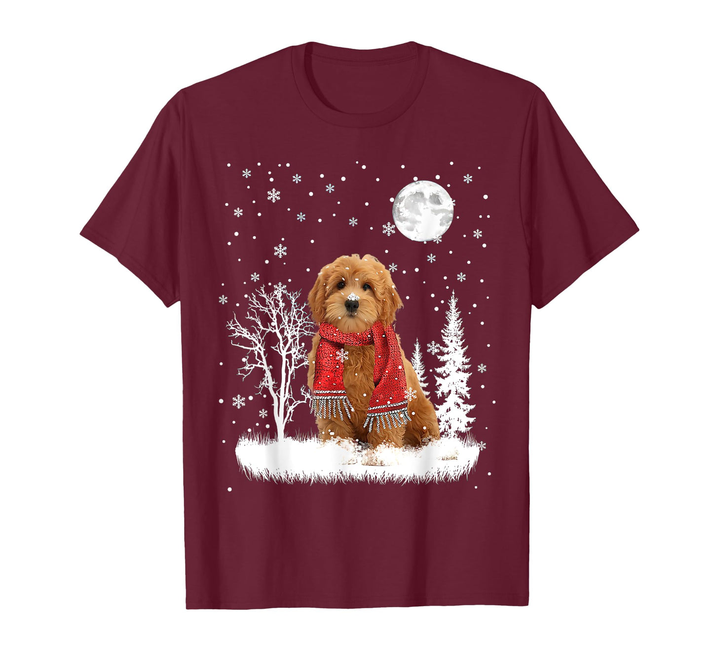 Goldendoodle Under Moonlight Snow Christmas Pajama T-Shirt