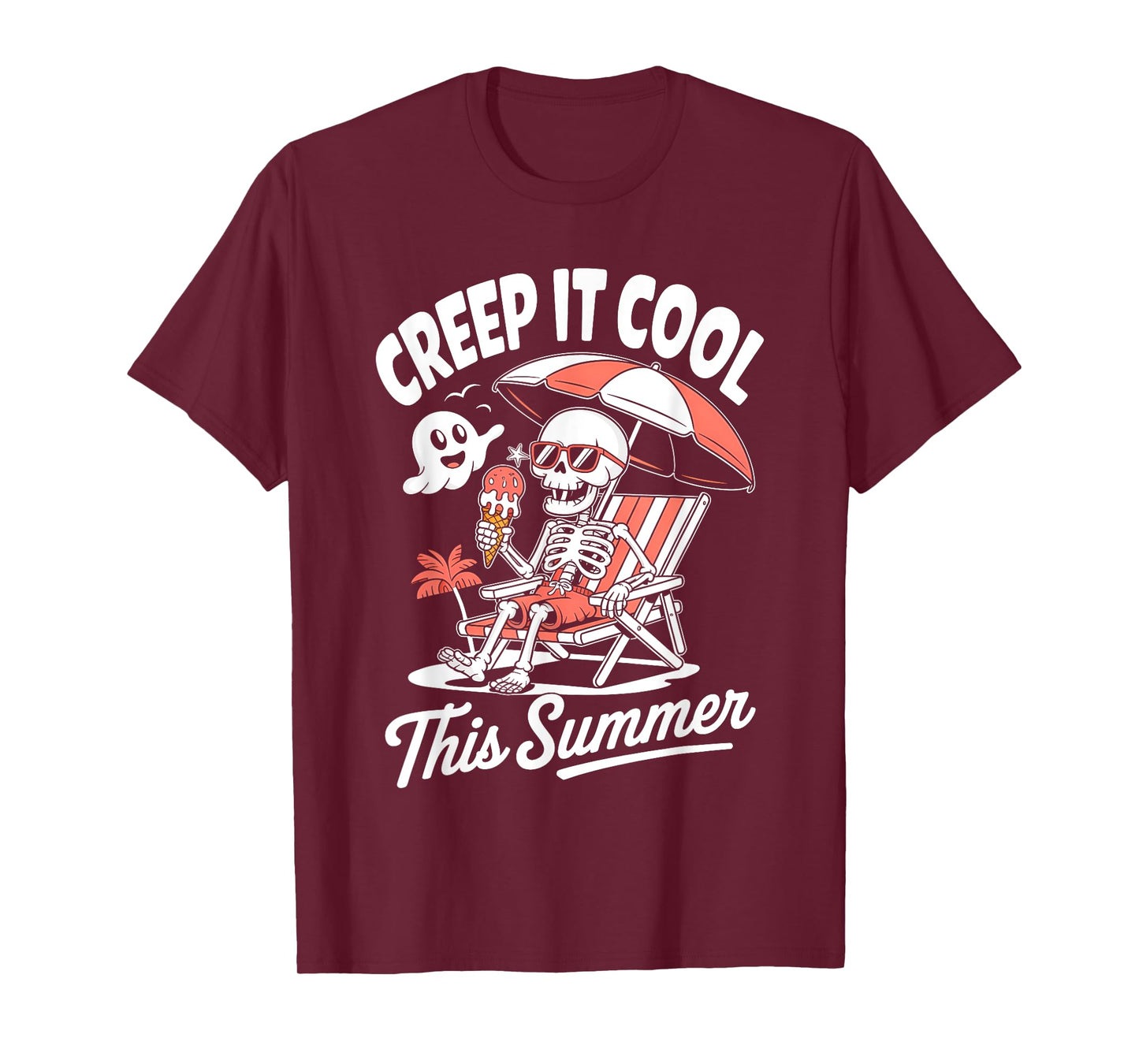 Cute Summerween Ghost Funny Beach Halloween T-Shirt