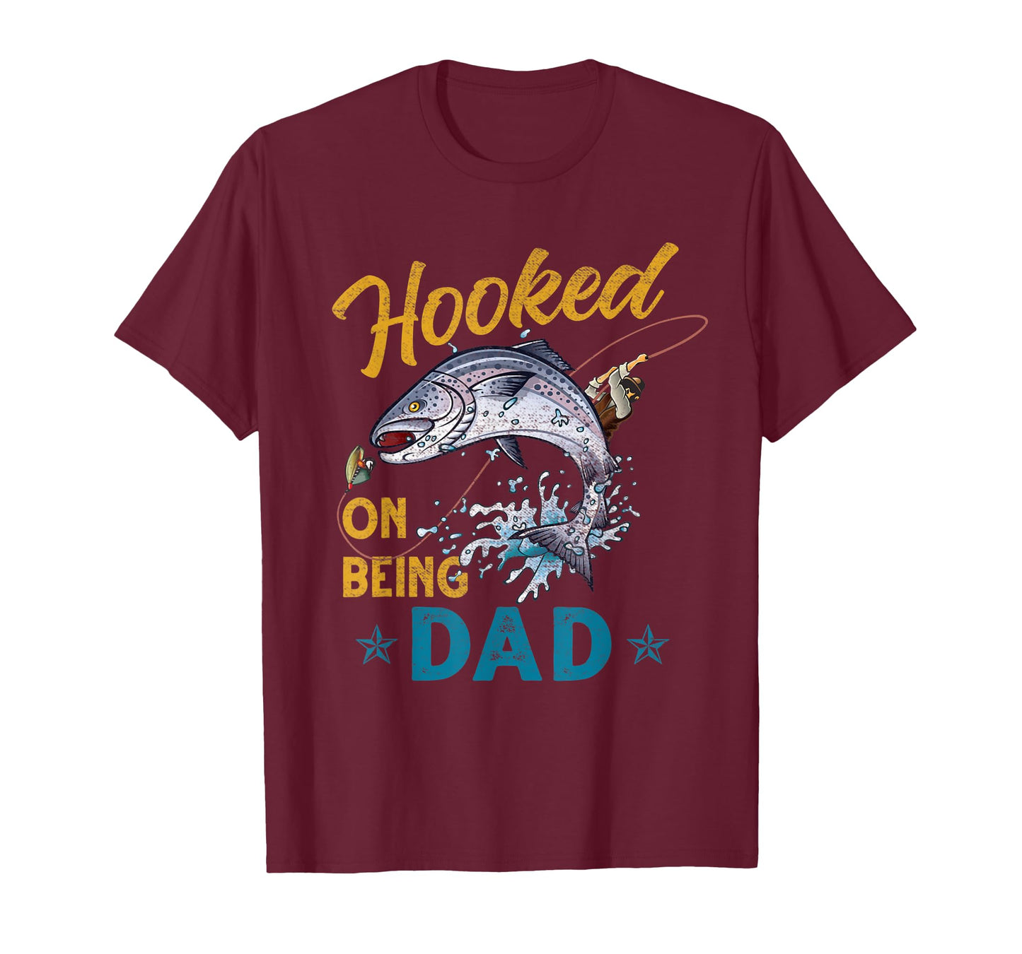 Mens Vintage Hooked On Being Dad Funny Fishing Fathers Day T-Shirt