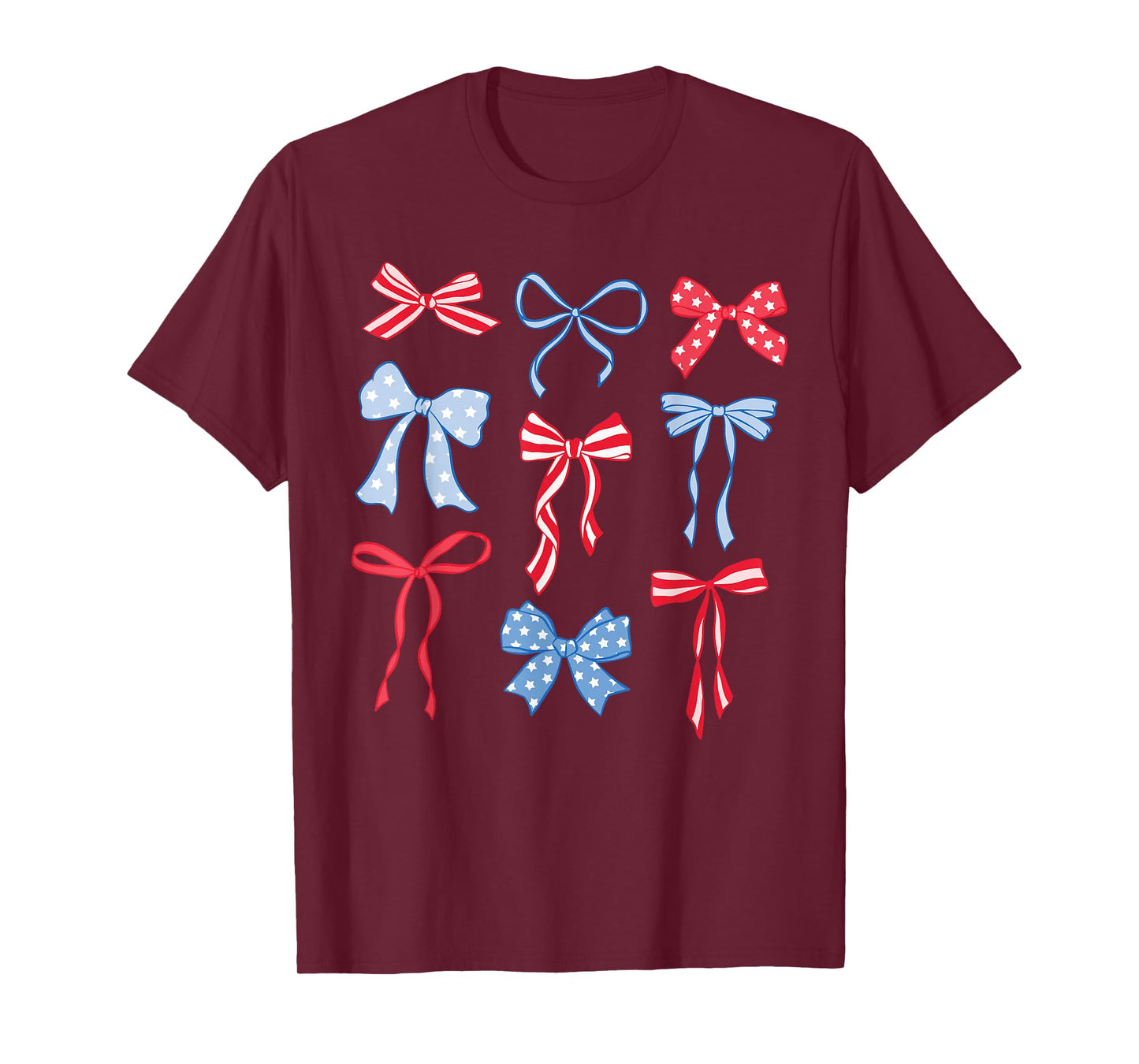 Red White And Blue American Coquette Bows Funny 4th Of July T-Shirt
