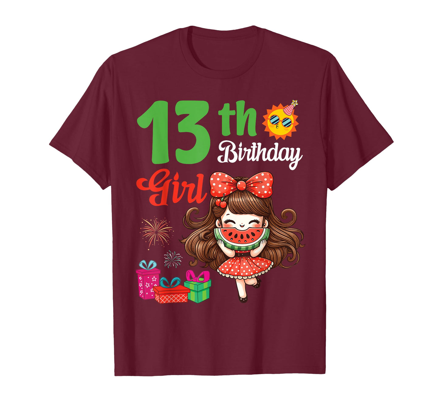 Happy Summer 13th Birthday 13 Years Old Girl Watermelon Love T-Shirt