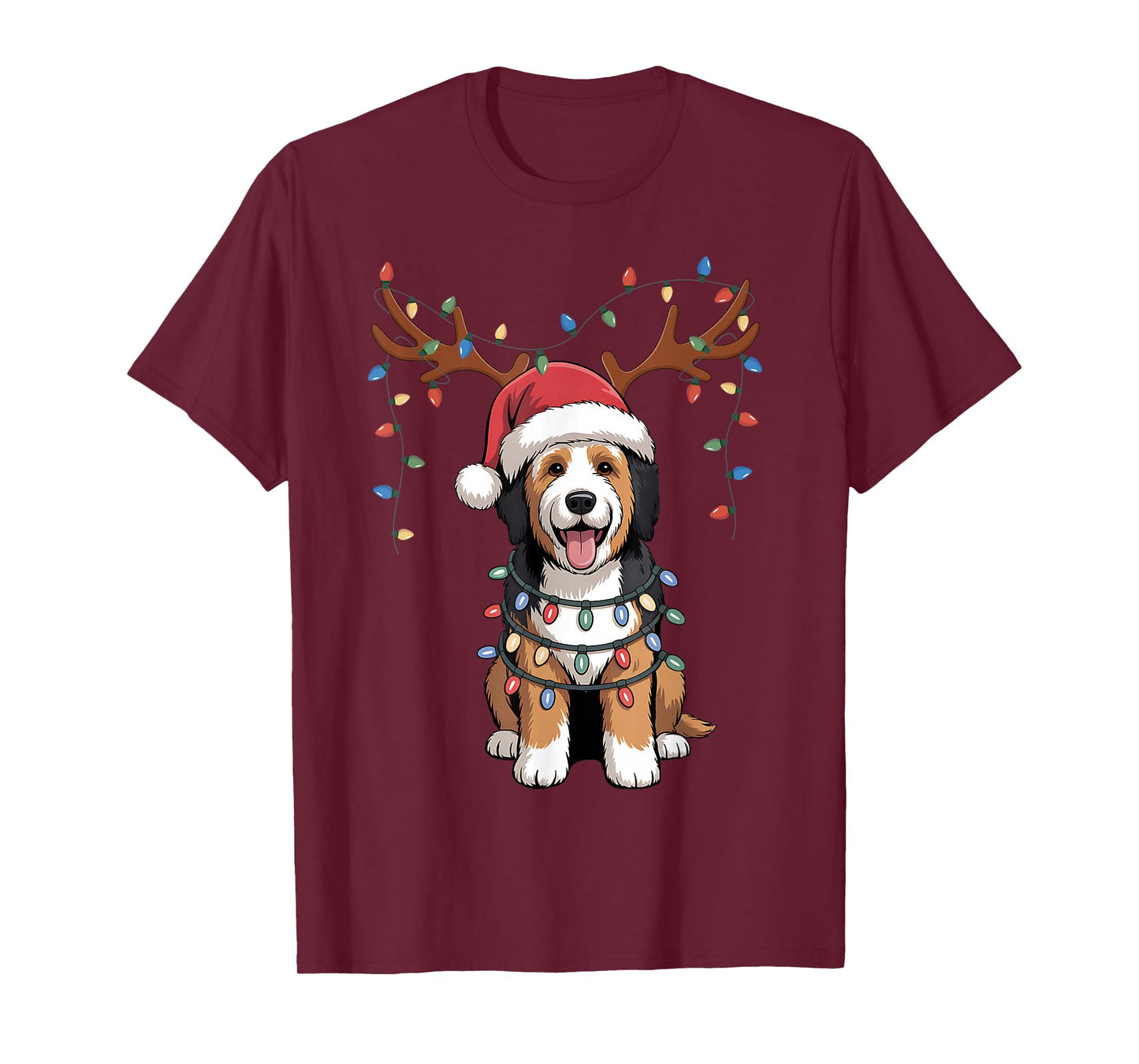 Bernedoodle Dog Santa Reindeer Xmas Lights Pet Dogs Lover T-Shirt
