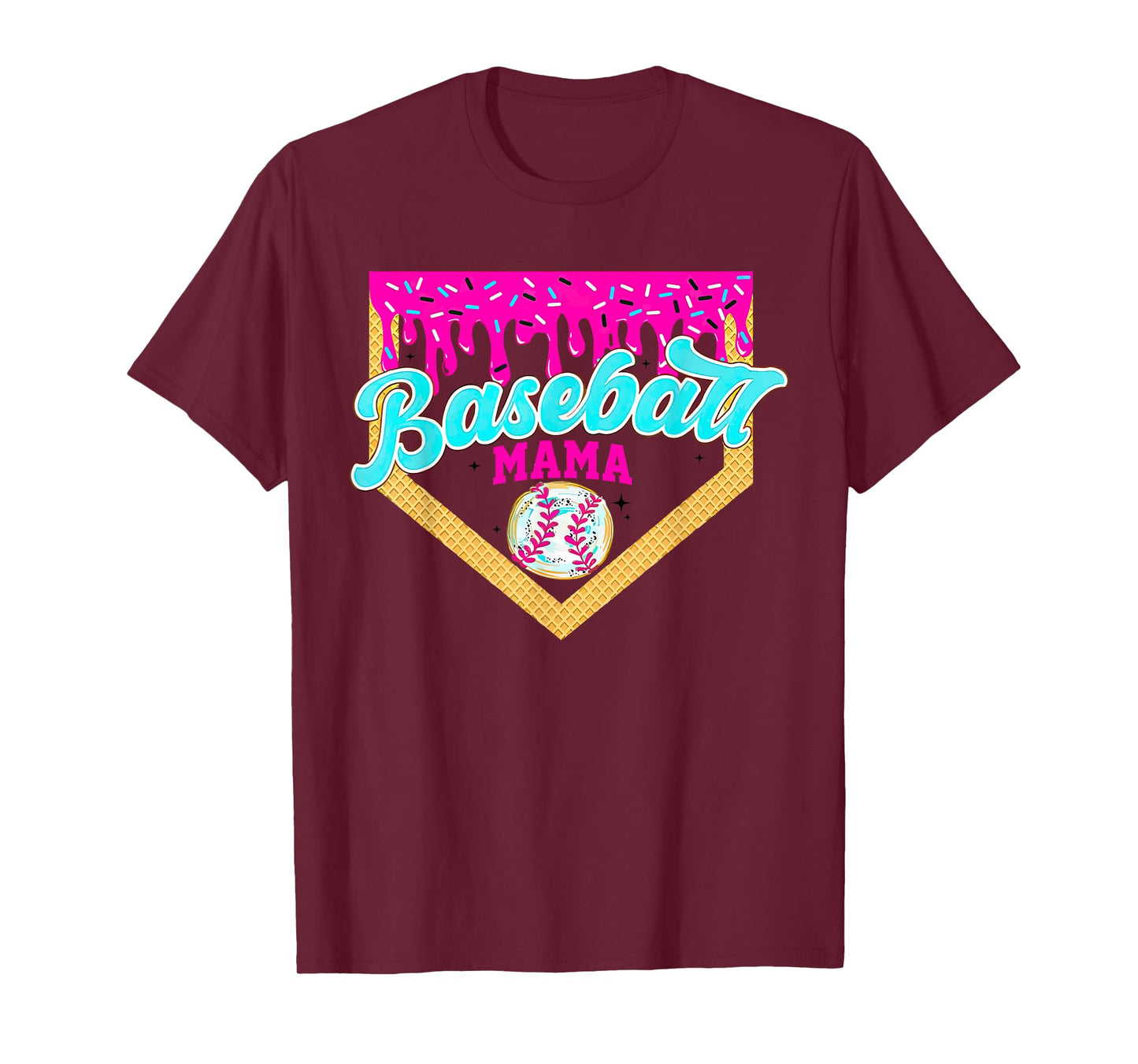 Baseball Mama Baseball Ice Cream Dripping Baseball Home Drip T-Shirt
