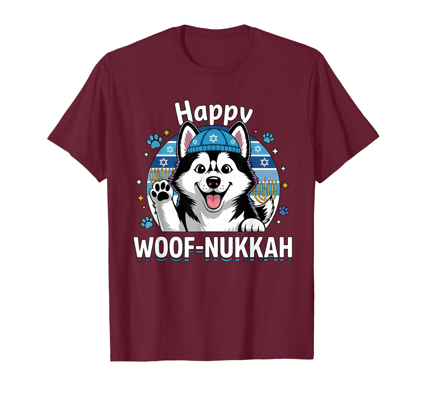 Happy Woof-Nukkah Dog Celebration Cute Husky T-Shirt