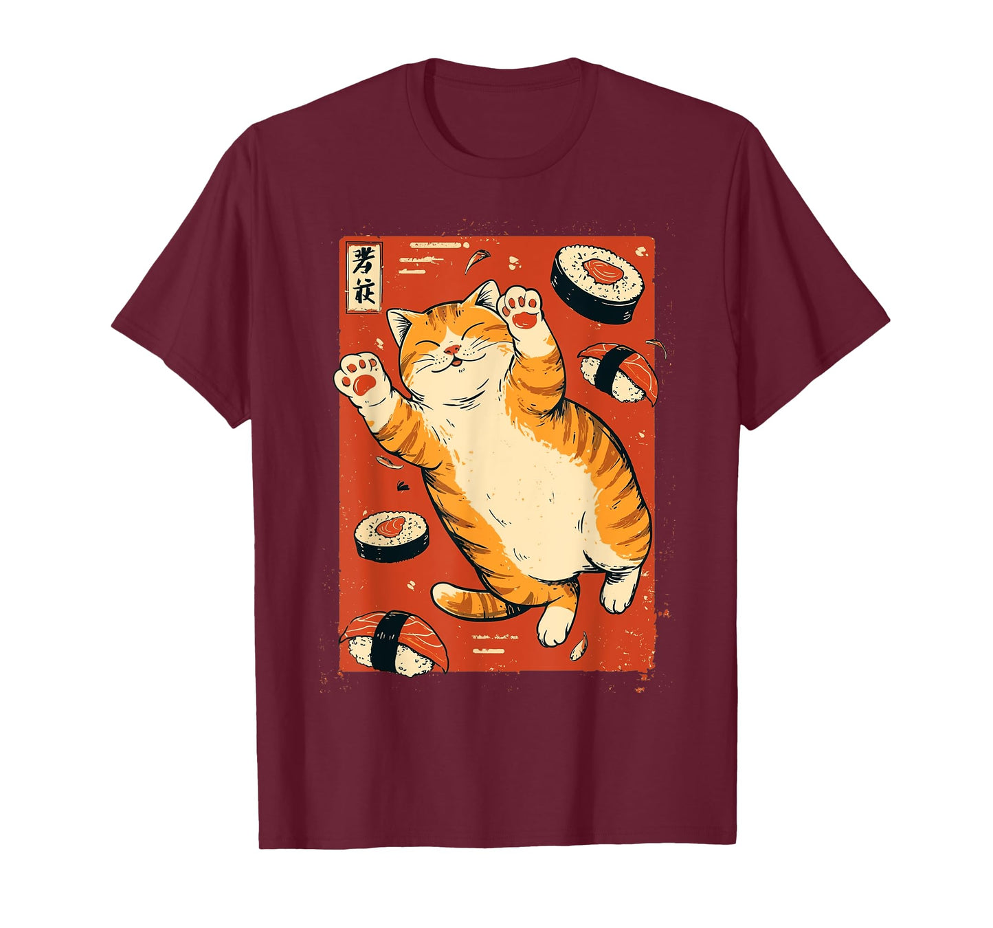 Vintage Sushi Add Cat Japanese Kawaii Harajuku T-Shirt
