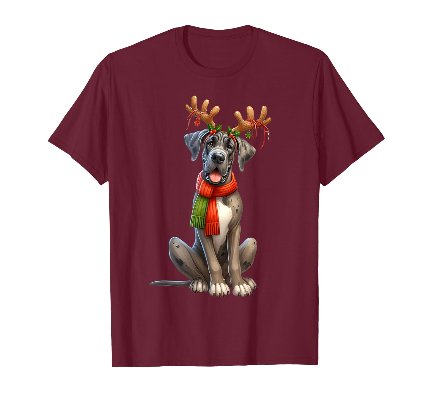 Great Dane Reindeer Santa Hat Xmas Lights Christmas Xmas Dog T-Shirt