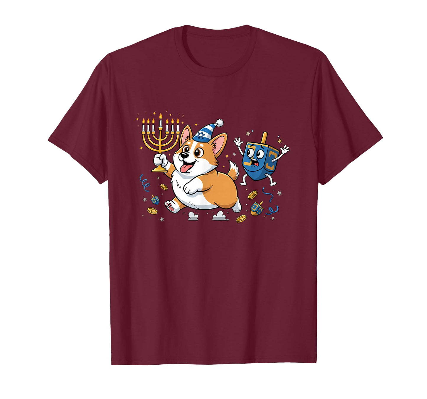 Funny Corgi Dreidel Menorah Hanukkah Kids Womens Mens T-Shirt