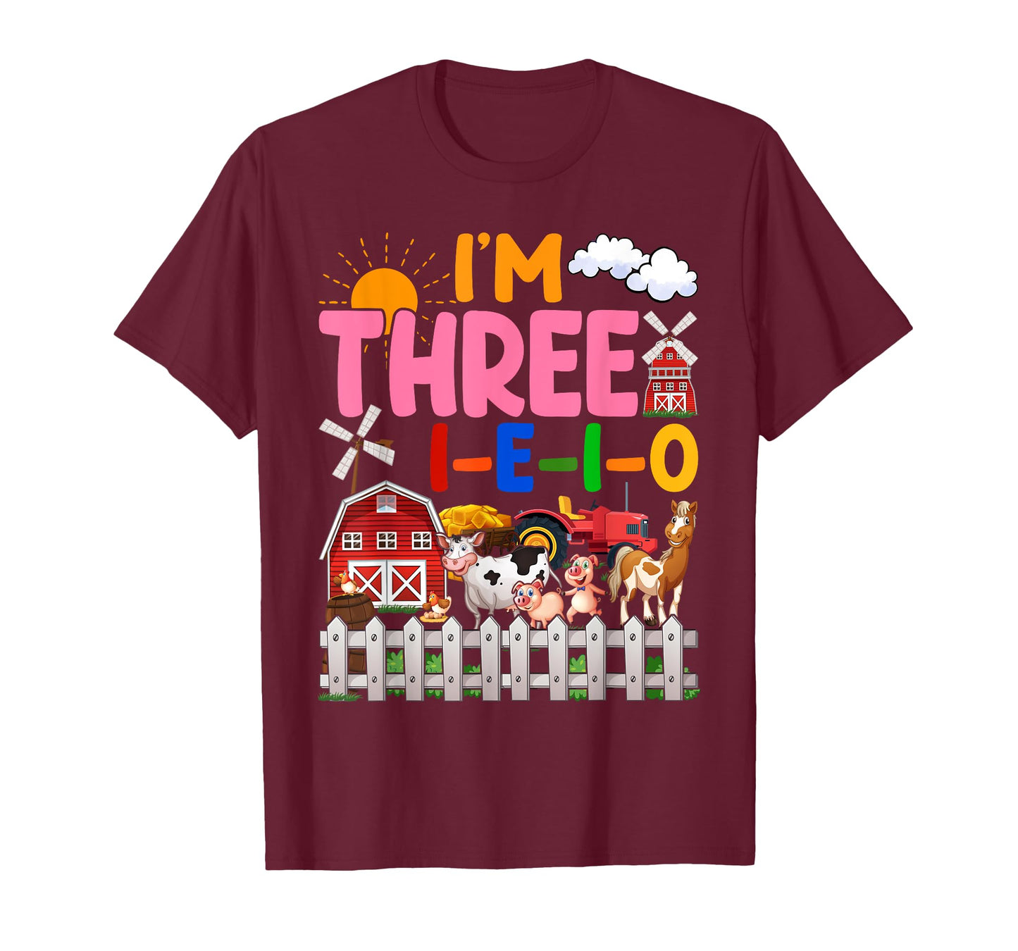 I'm Three-i-e-i-o 3 Years Old 3rd Birthday Girl Farm T-Shirt