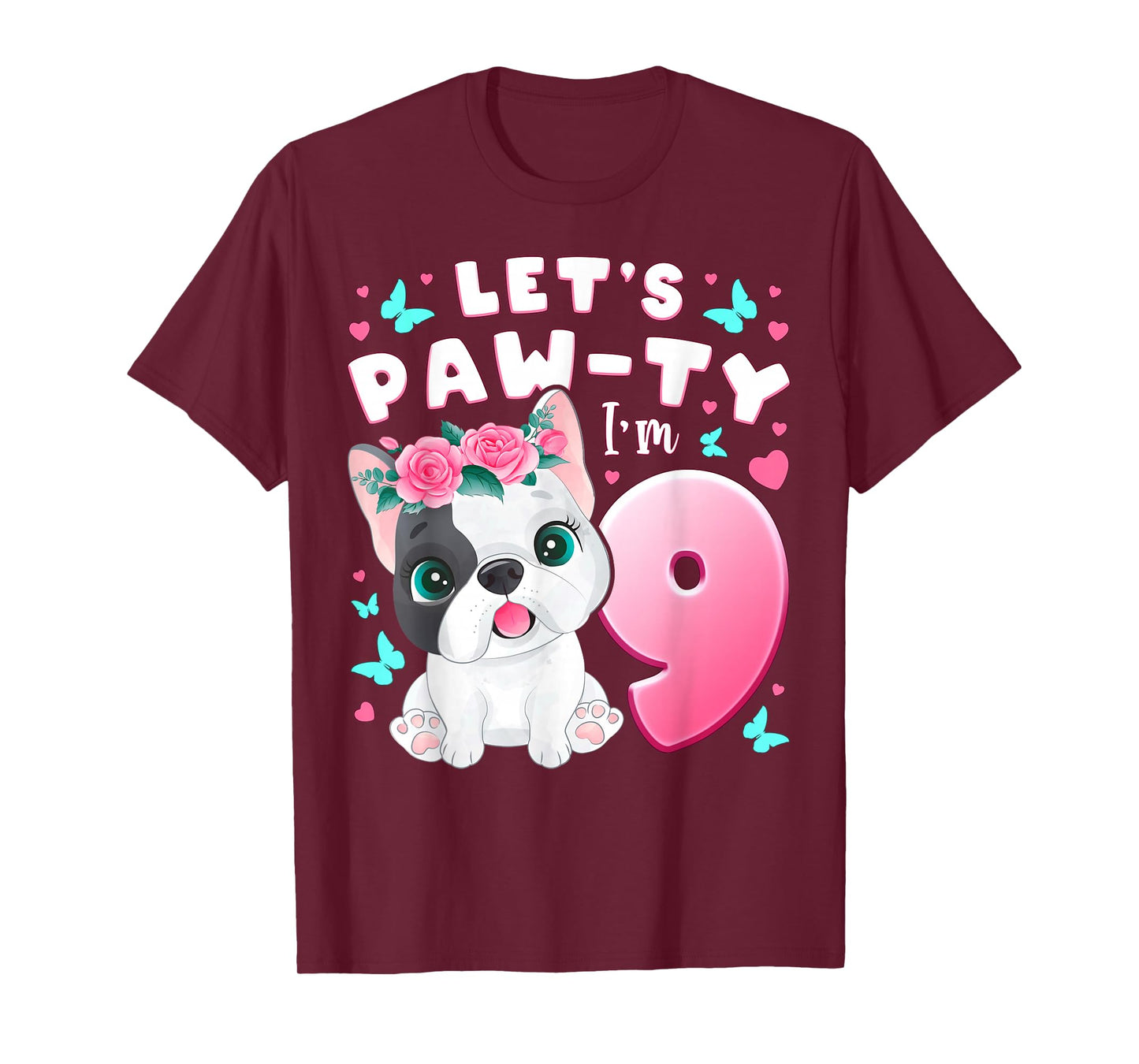 9th Birthday Girl 9 Years Dog Puppy Number 9 T-Shirt