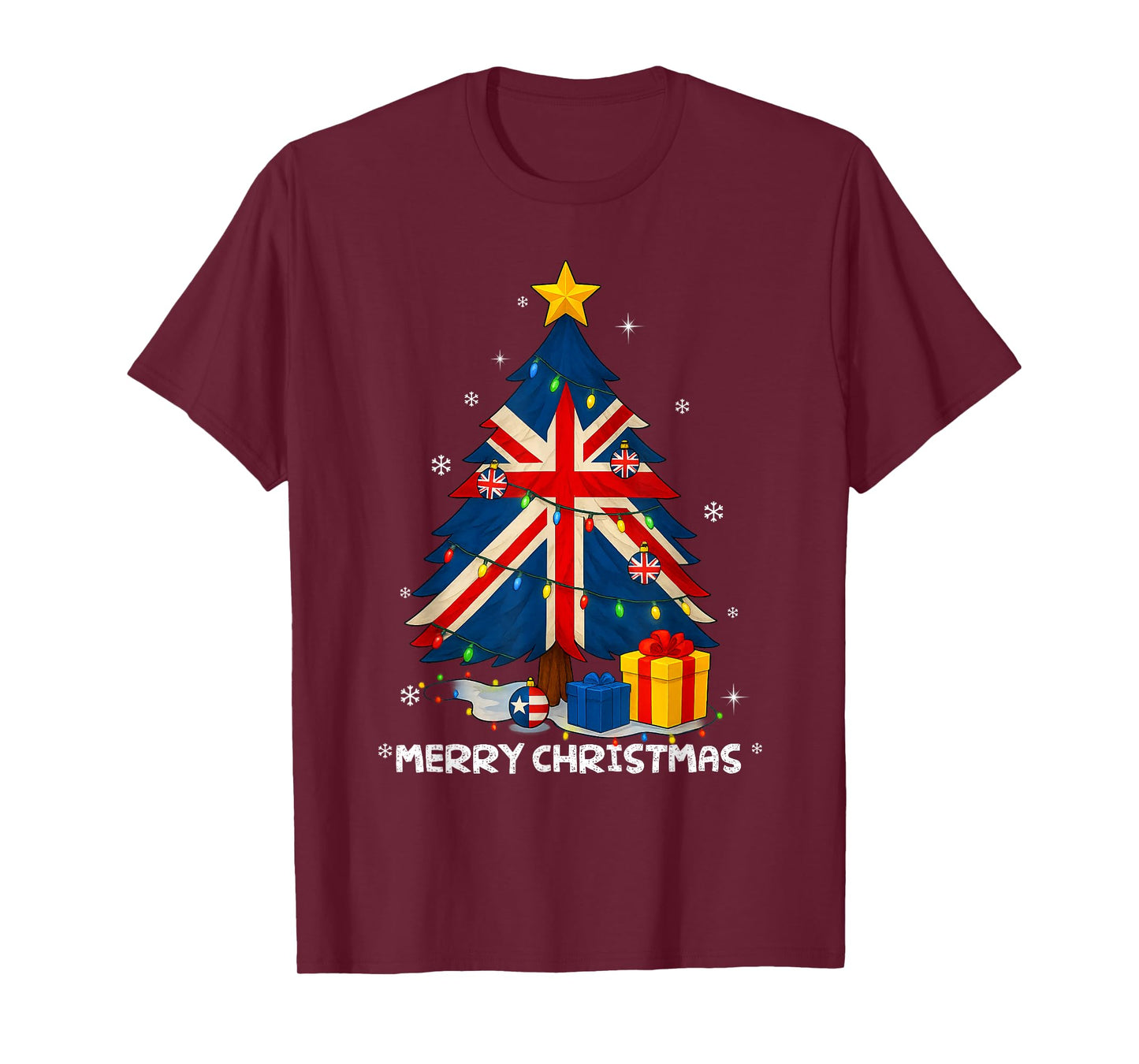 British Flag Tree Lights Christmas Pajamas -Country Xmas T-Shirt