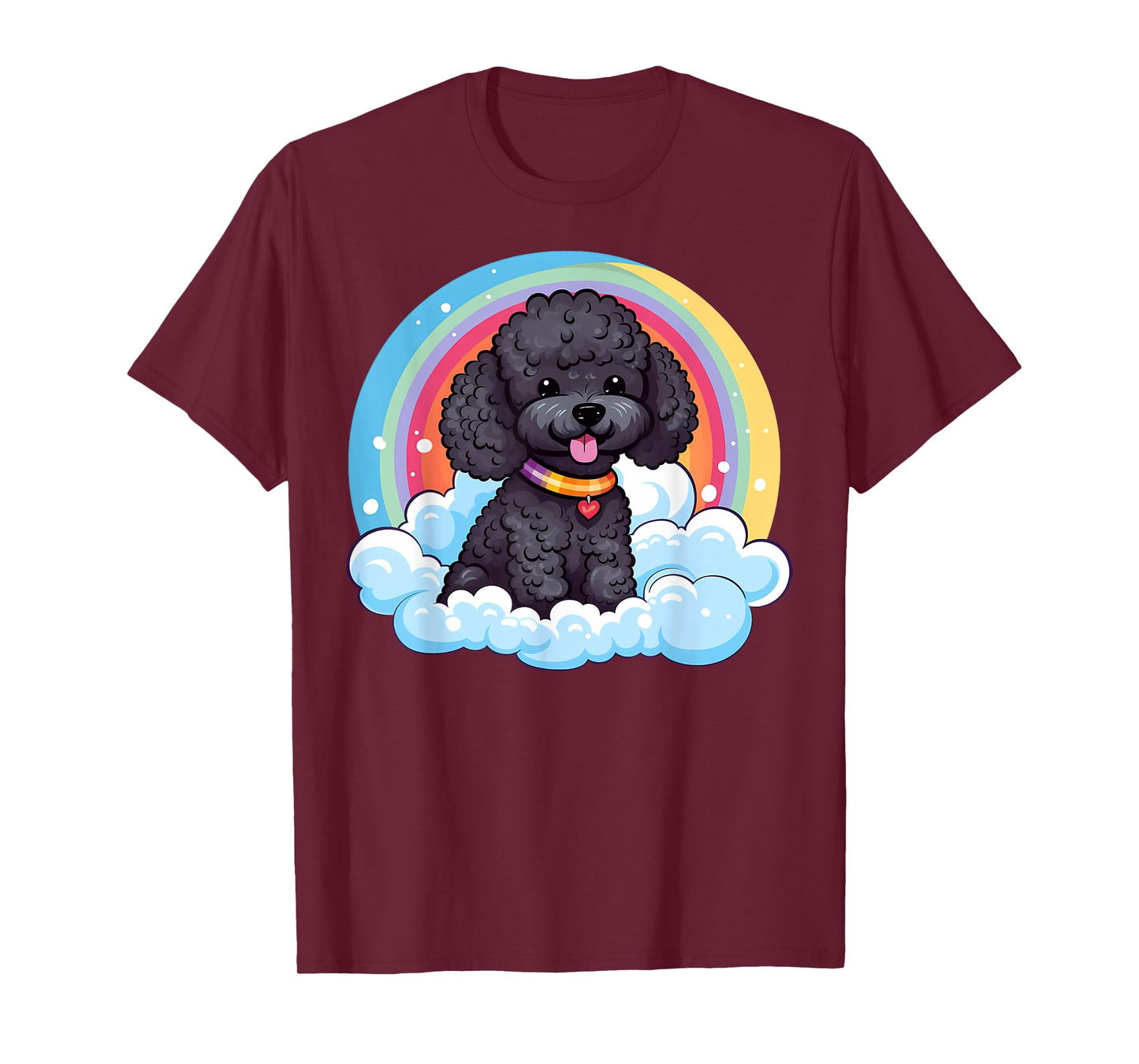 Cute Black Poodle Rainbow Cloud Puppy Dog Kawaii Animals T-Shirt for Men Women Kids