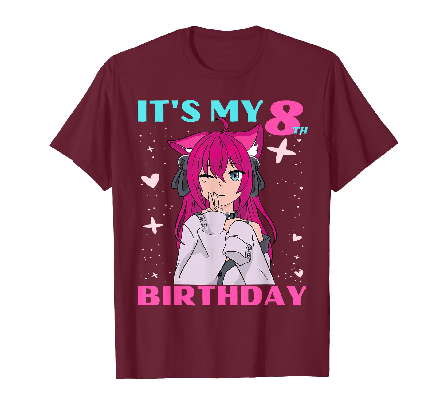 Anime Girl It's My 8th Birthday 8 Years Birthday Girl Kawaii T-Shirt
