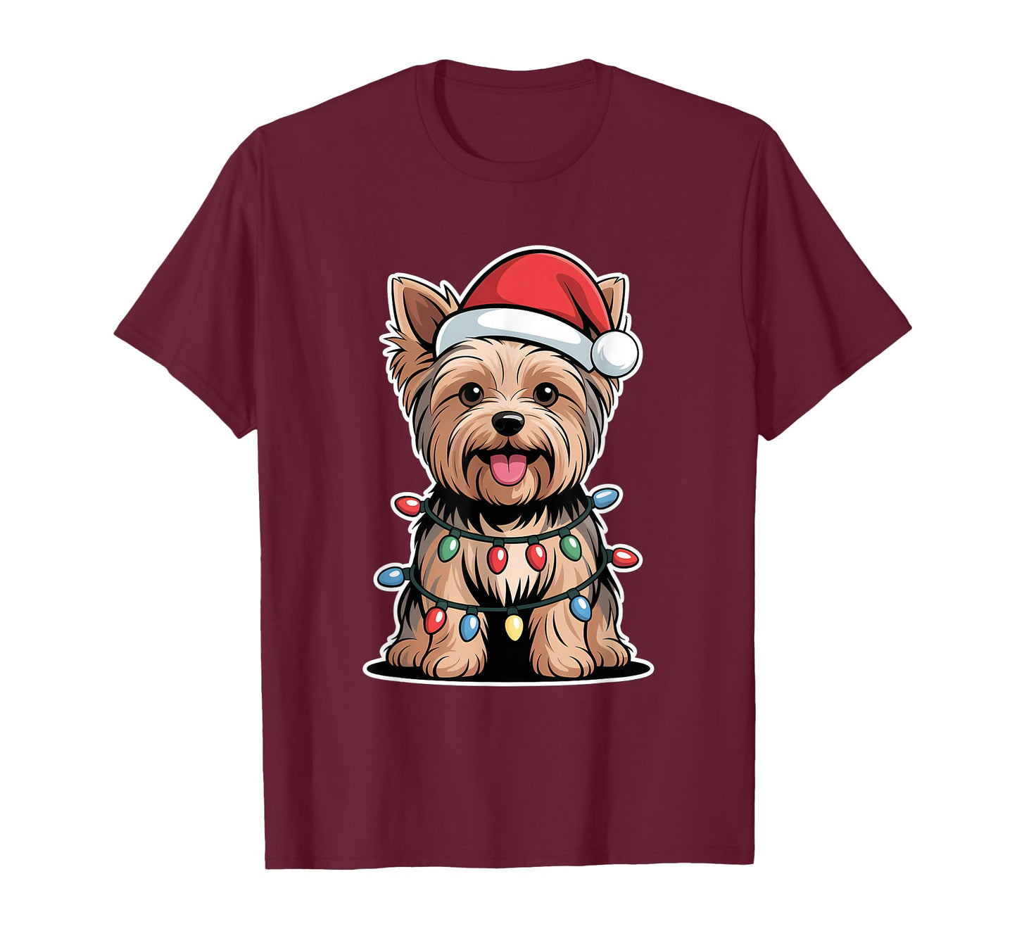 Yorkshire Terrier Wrapped in Christmas Lights T-Shirt