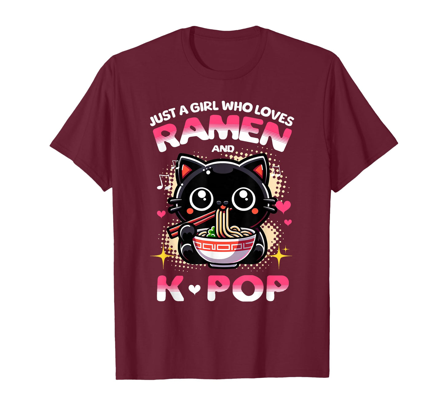 Just a Girl Who Loves Ramen and K-Pop Music Cat Design T-Shirt