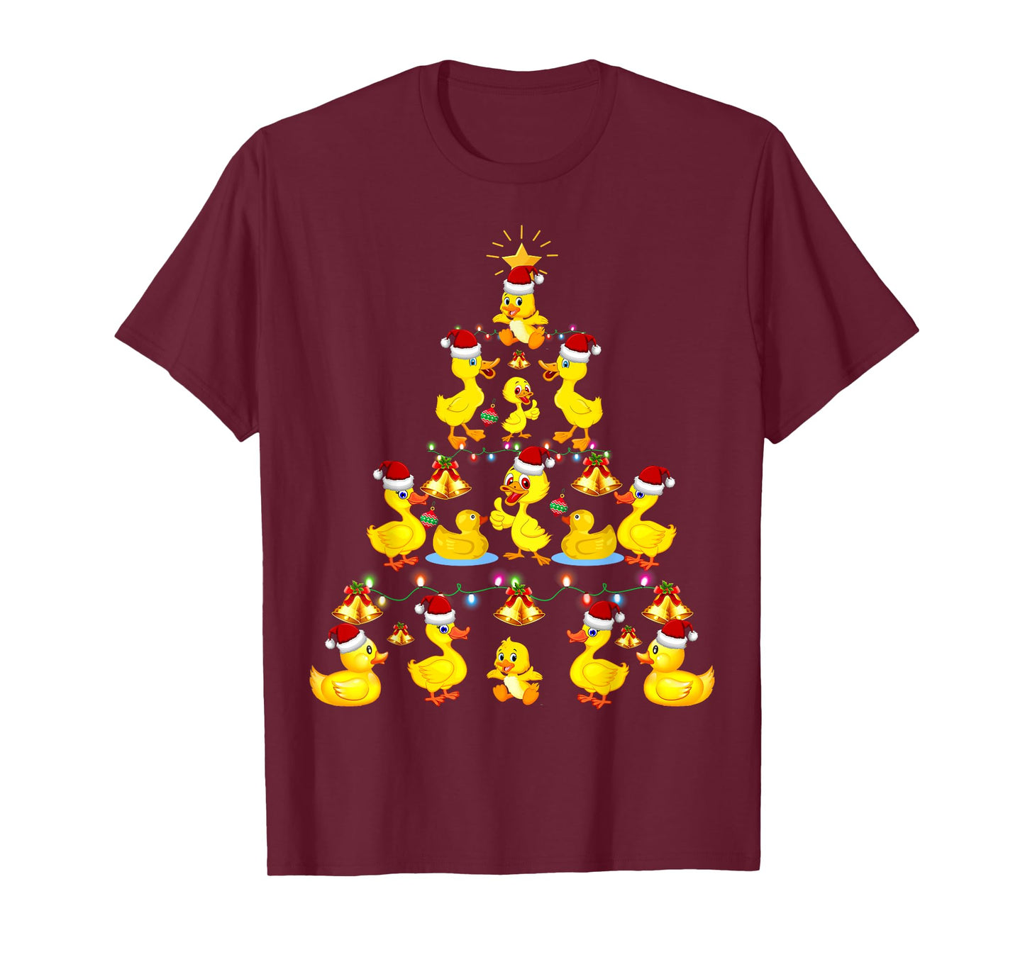 Cute Duck Santa Hat Christmas Tree Lights Holiday Costume T-Shirt