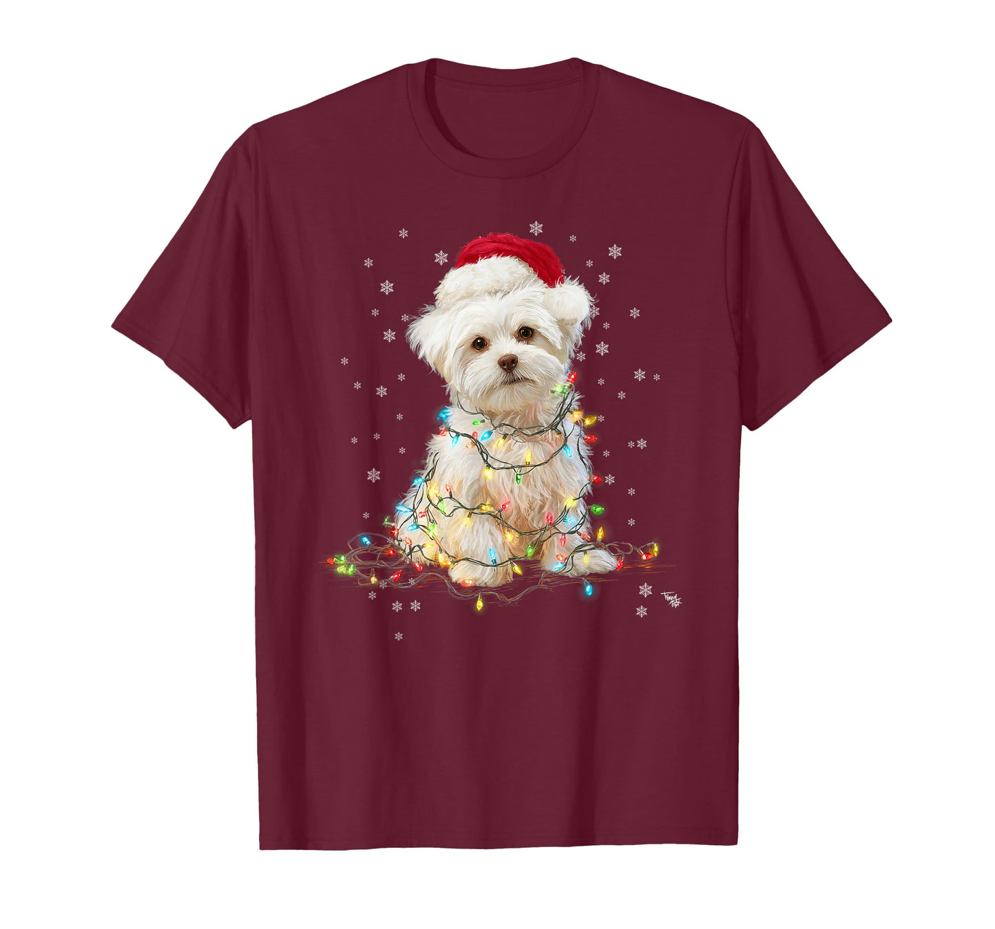Christmas Dog Maltese Santa Xmas Women Men Kids T-Shirt