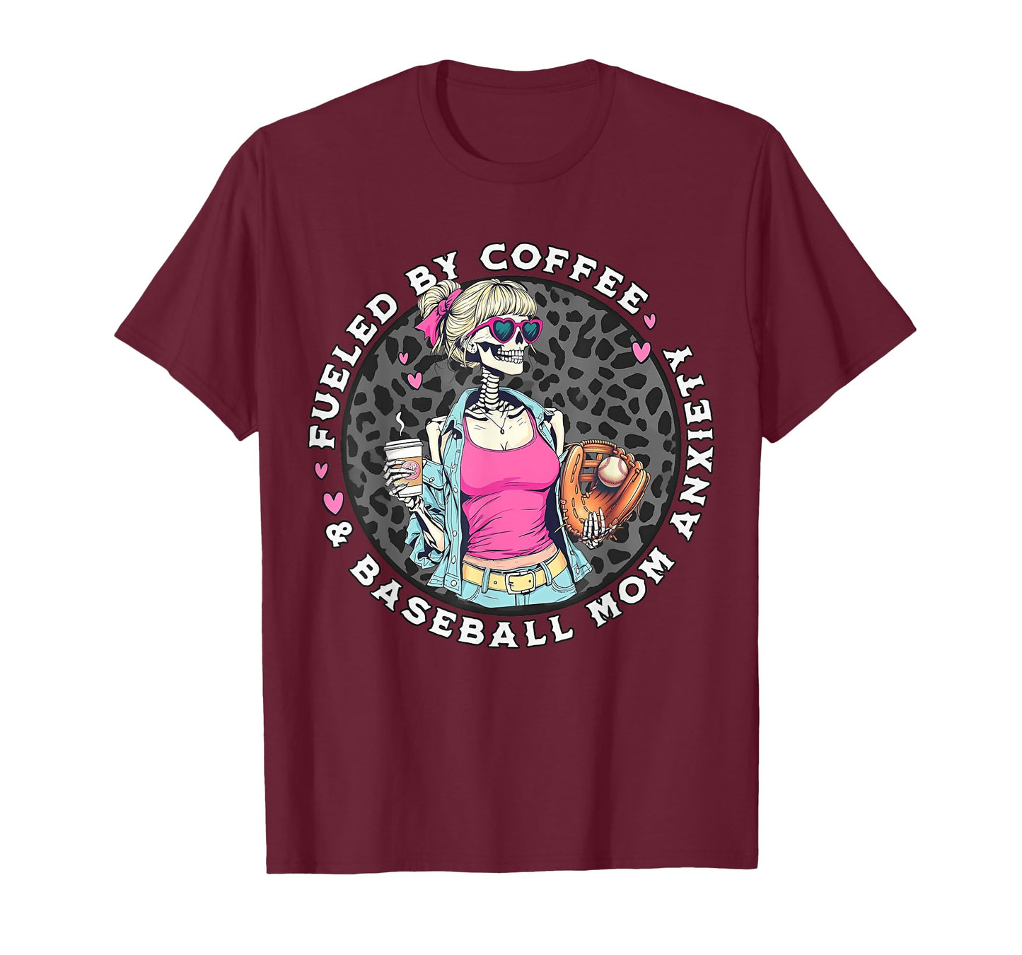Fueled by Iced Coffee and Baseball Mom Anxiety Coffee Lover T-Shirt