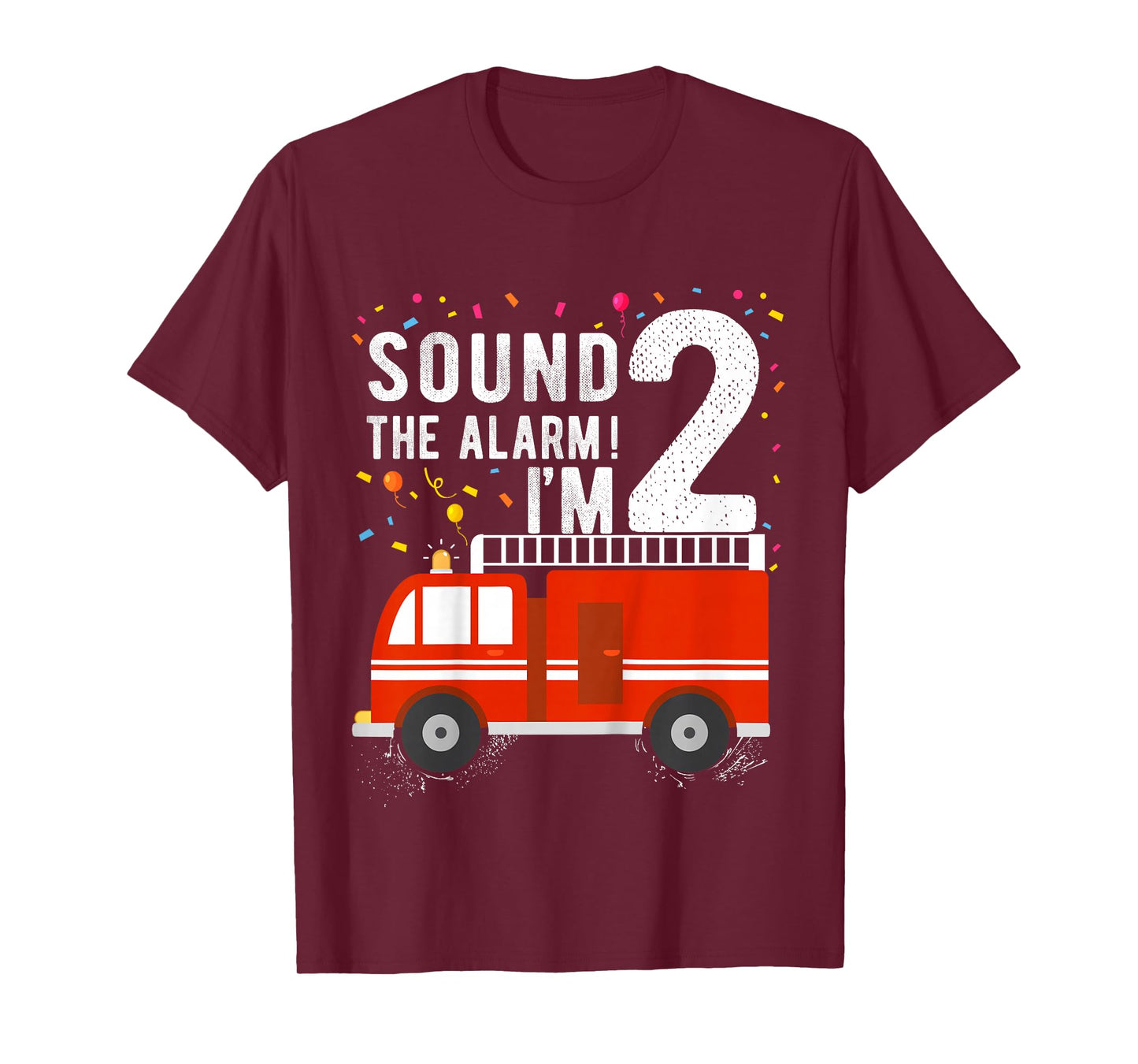 Fire Truck 2nd Birthday Boy 2 Year Old Firefighter T-Shirt