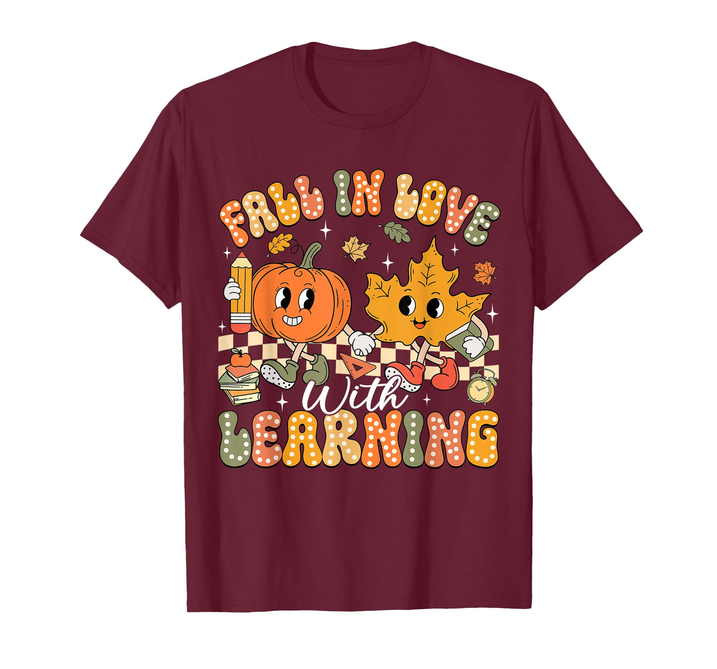 Retro Fall In Love With Learning Autumn Pumpkin Teacher T-Shirt