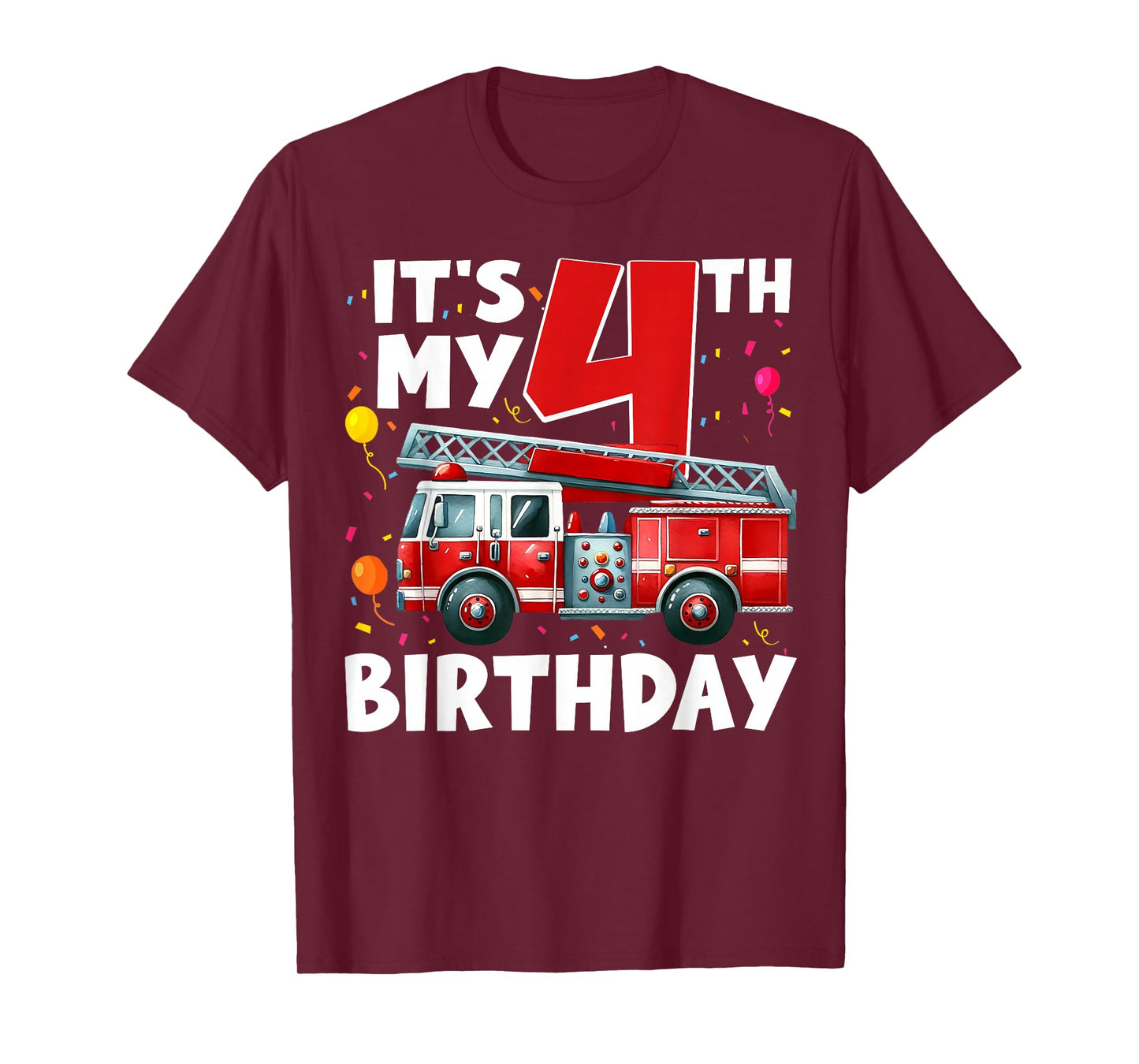 4th Birthday Boy Fire Truck 4 Year Old Toddler Firefighter T-Shirt