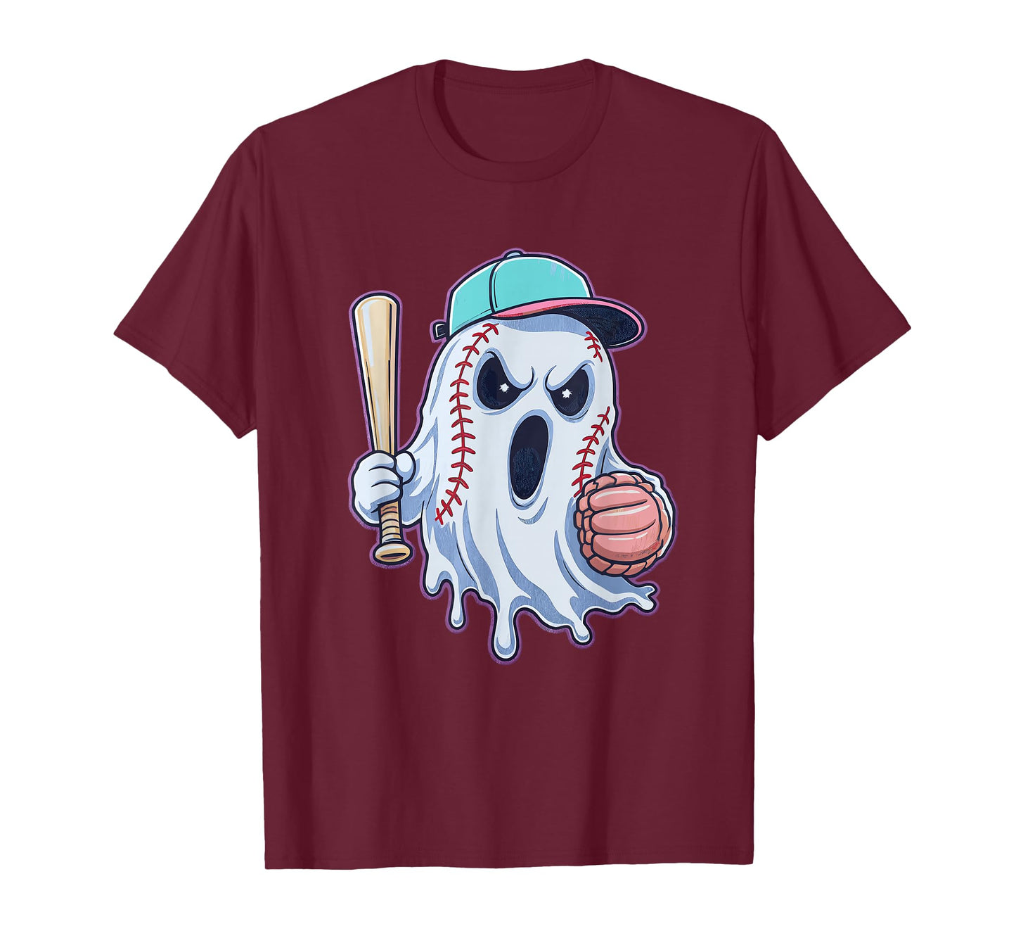 Ice Cream Drip Ghost Graphic Spooky Baseball for Boys Man T-Shirt