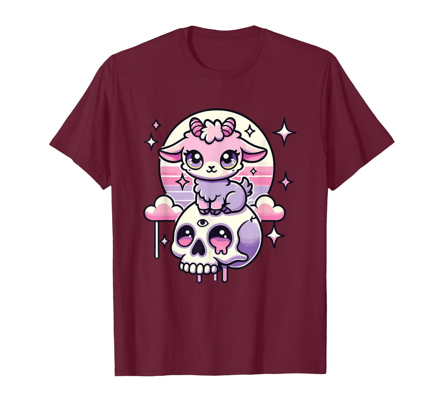 Kawaii Pastel Goth Cute Creepy Goat Bat Skeleton T-Shirt
