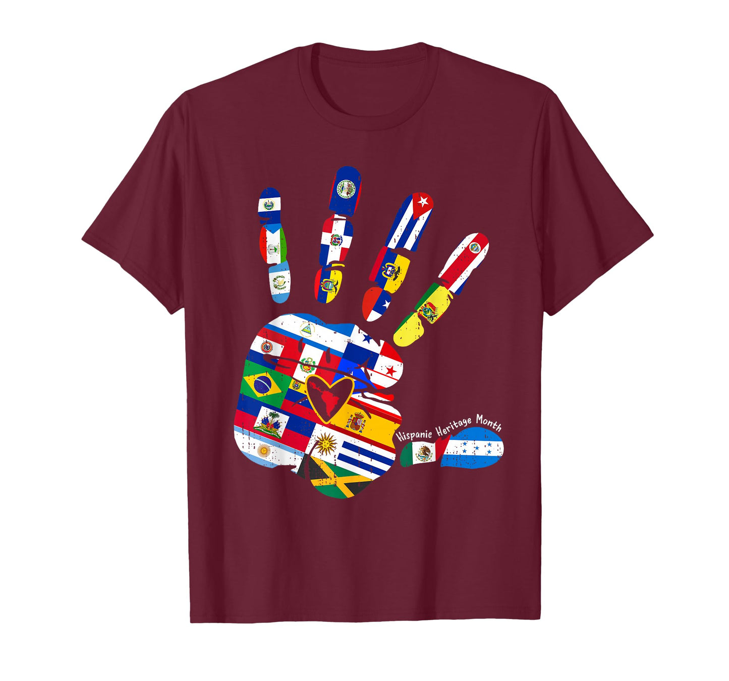 Hispanic Heritage Month Hands Heart Latino Countries Flags T-Shirt