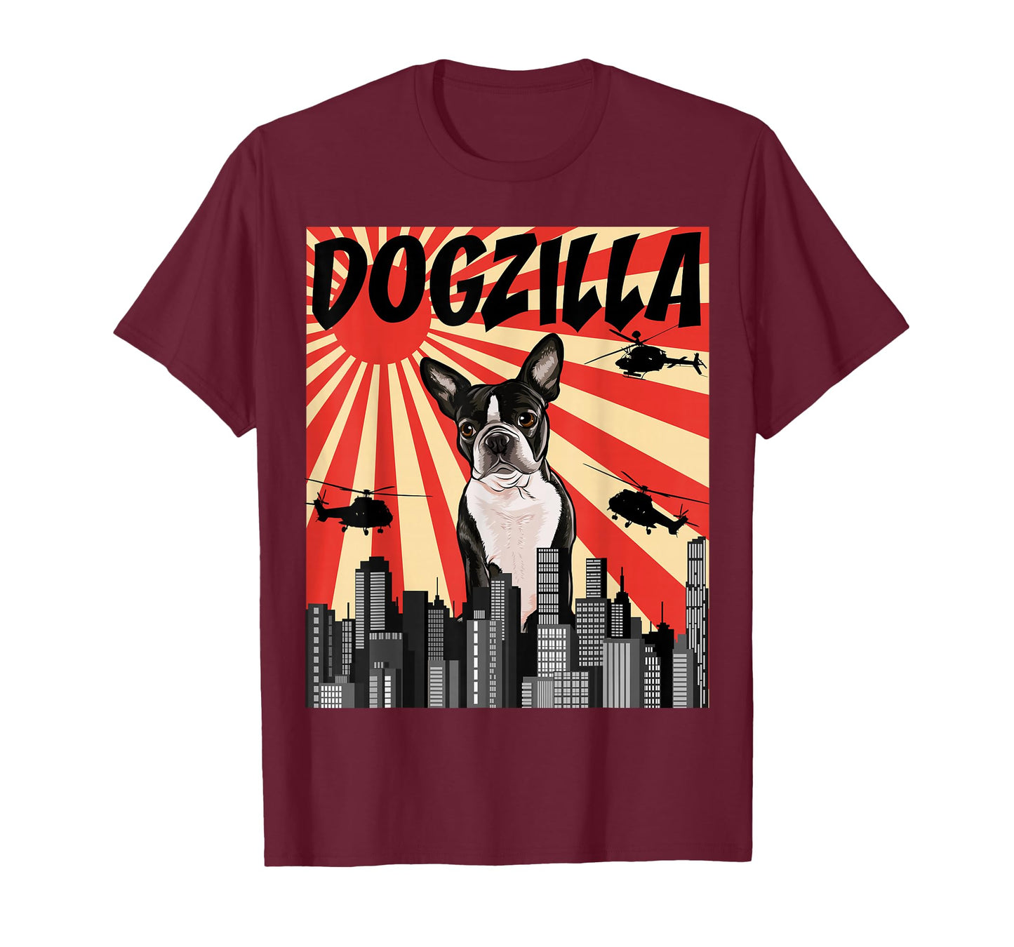 Funny Retro Japanese Dogzilla Boston Terrier T-Shirt