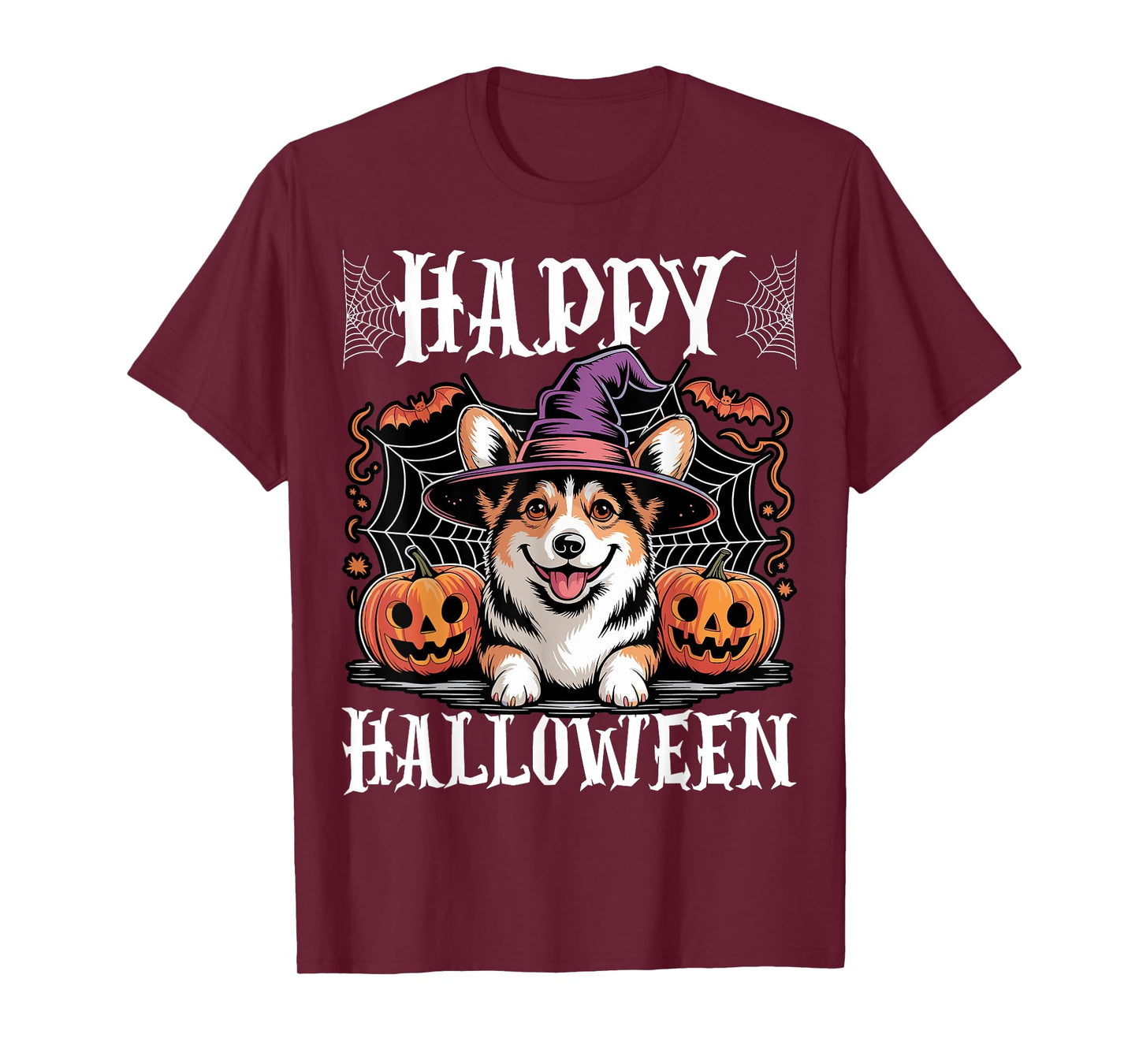 Cute Corgi Dog Pumpkin Witch Hat spooky Happy Halloween T-Shirt