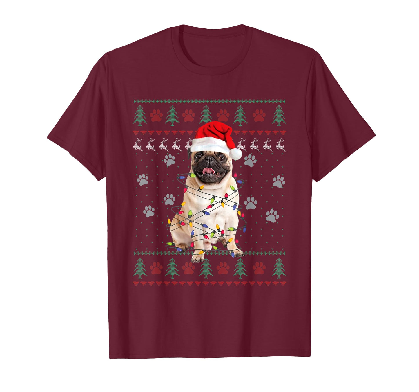 Pug Dog Ugly Christmas Sweater Santa Hat Animal Xmas Pajama T-Shirt