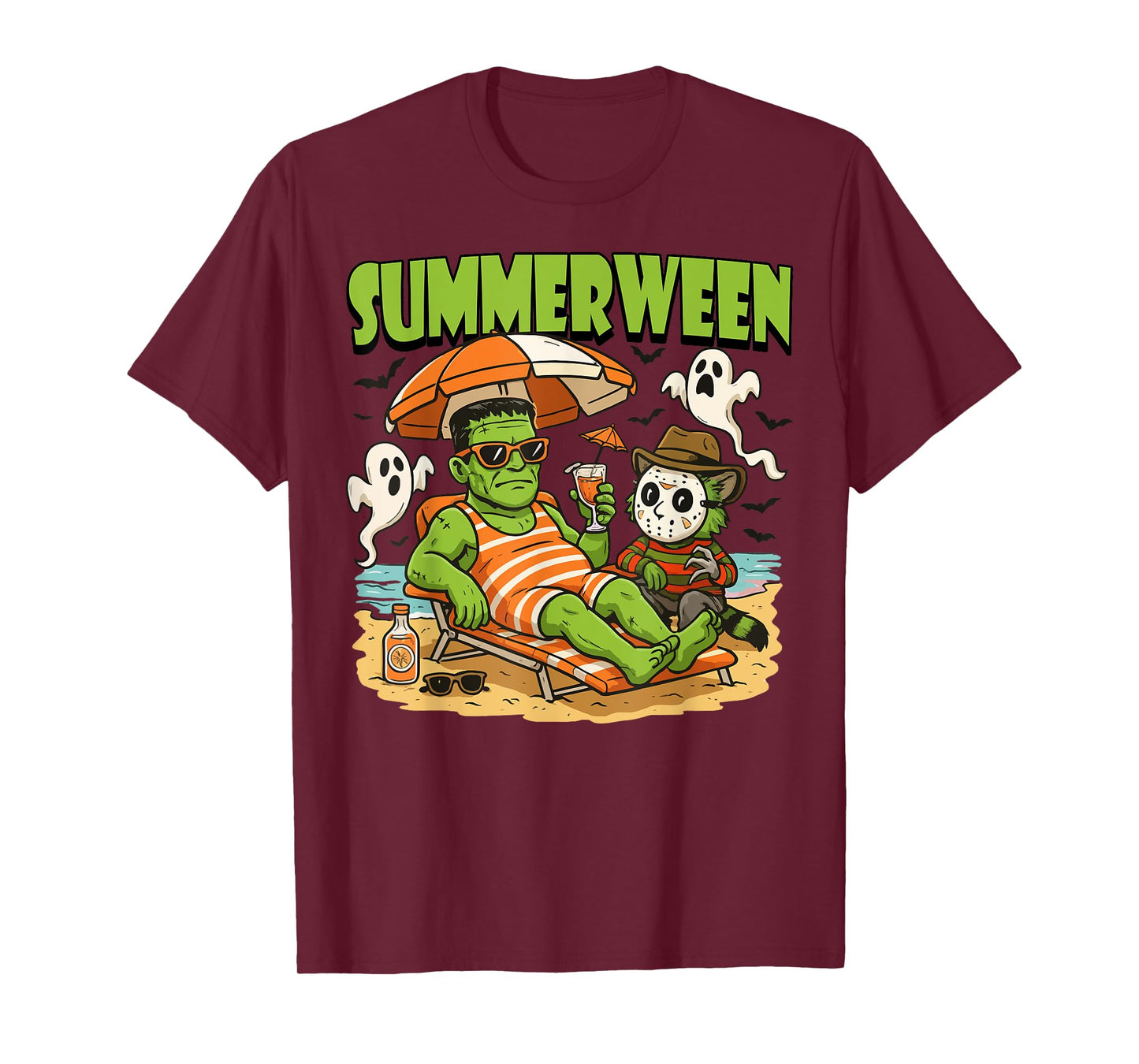Summerween Funny Horror Characters Halloween on the Beach T-Shirt